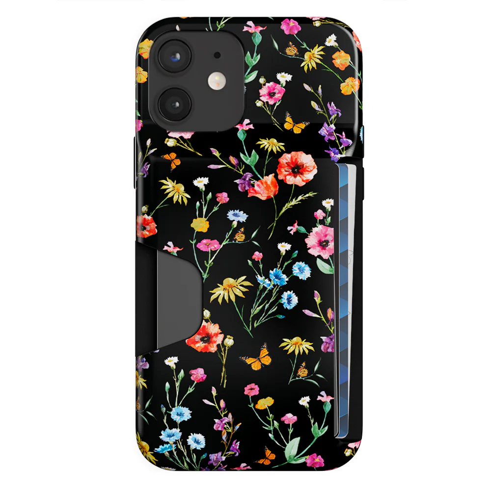 Black Wildflower iPhone Wallet Case - Image 73