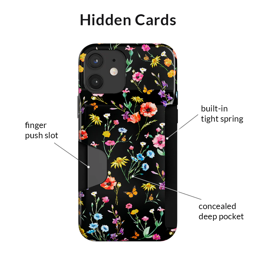 Black Wildflower iPhone Wallet Case - Image 76