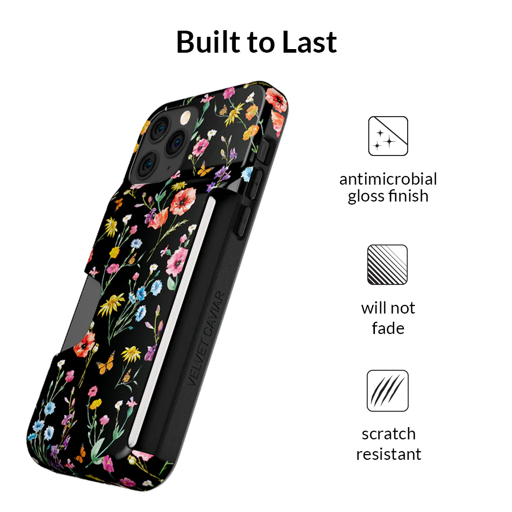 Black Wildflower iPhone Wallet Case - Image 88