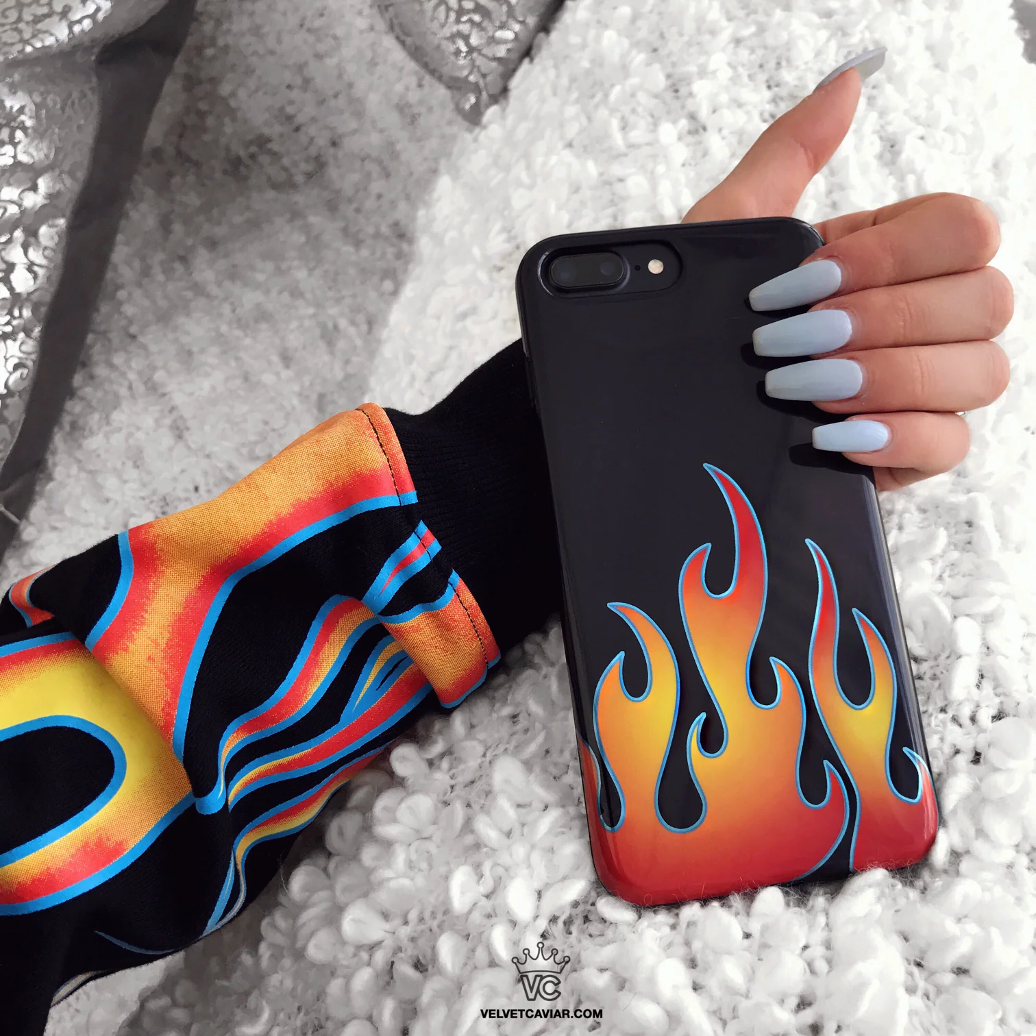 Blue Chrome Flames iPhone Case - Image 2