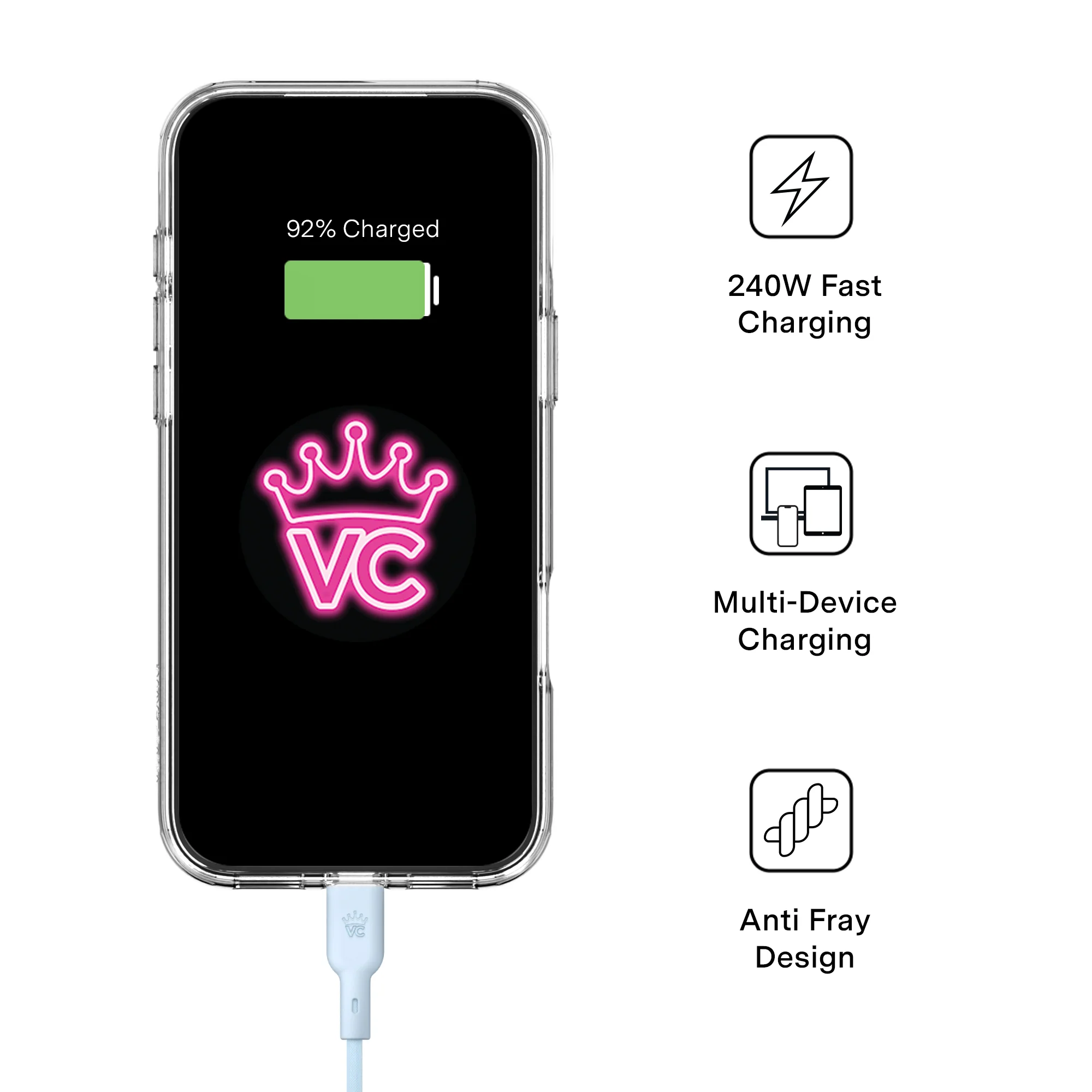 Whisper Blue Fast Charging Cable, 6ft USB-C - Image 3