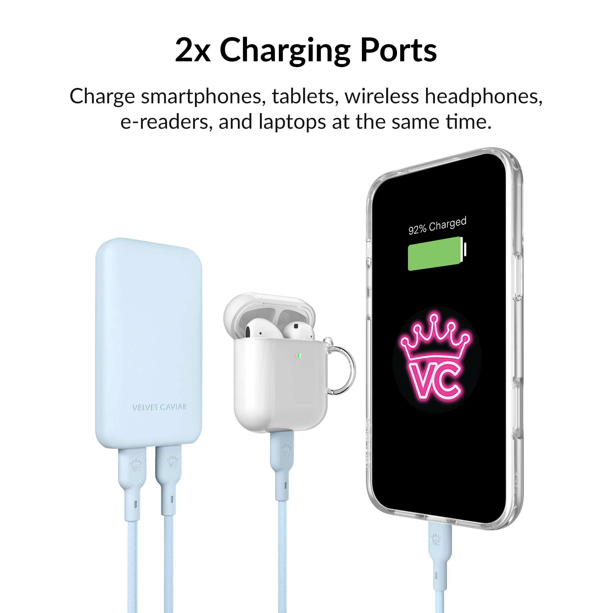 Whisper Blue Fast Charging Set, Dual Port Wall Adapter + 6ft USB-C Cable - Image 6