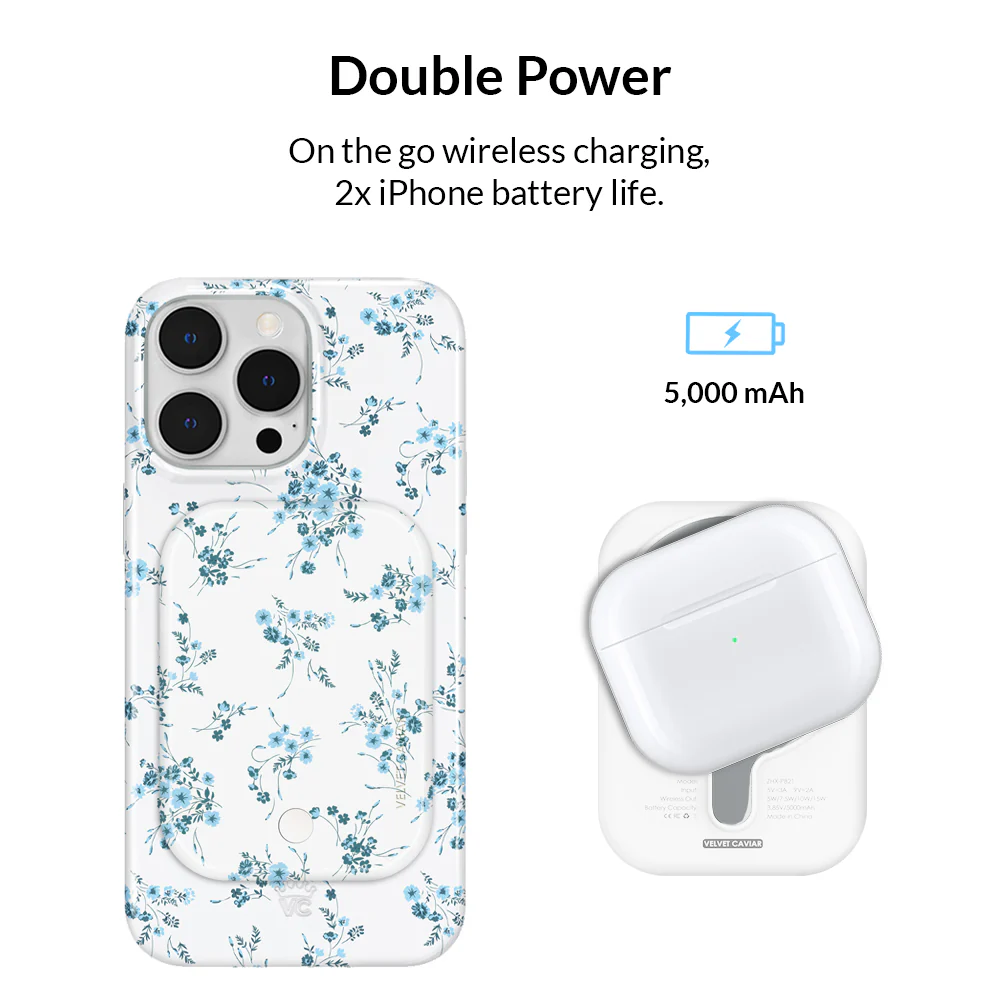 French Blue Floral MagSafe Battery Power Pack - Image 3