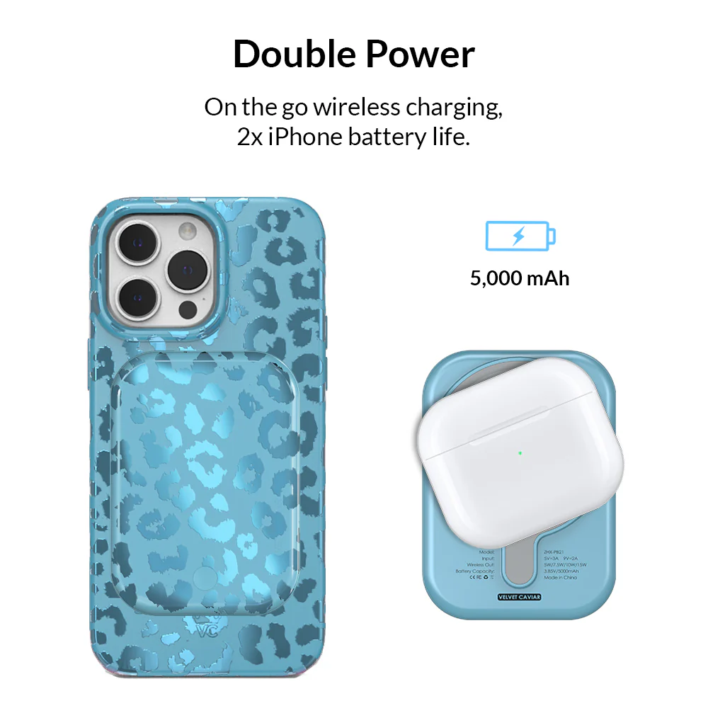 Blue Sapphire Leopard MagSafe Battery Power Pack - Image 3