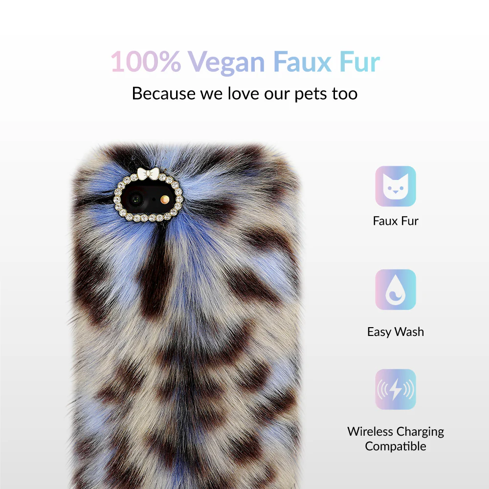 Blue Leopard Faux Fur iPhone Case - Image 11