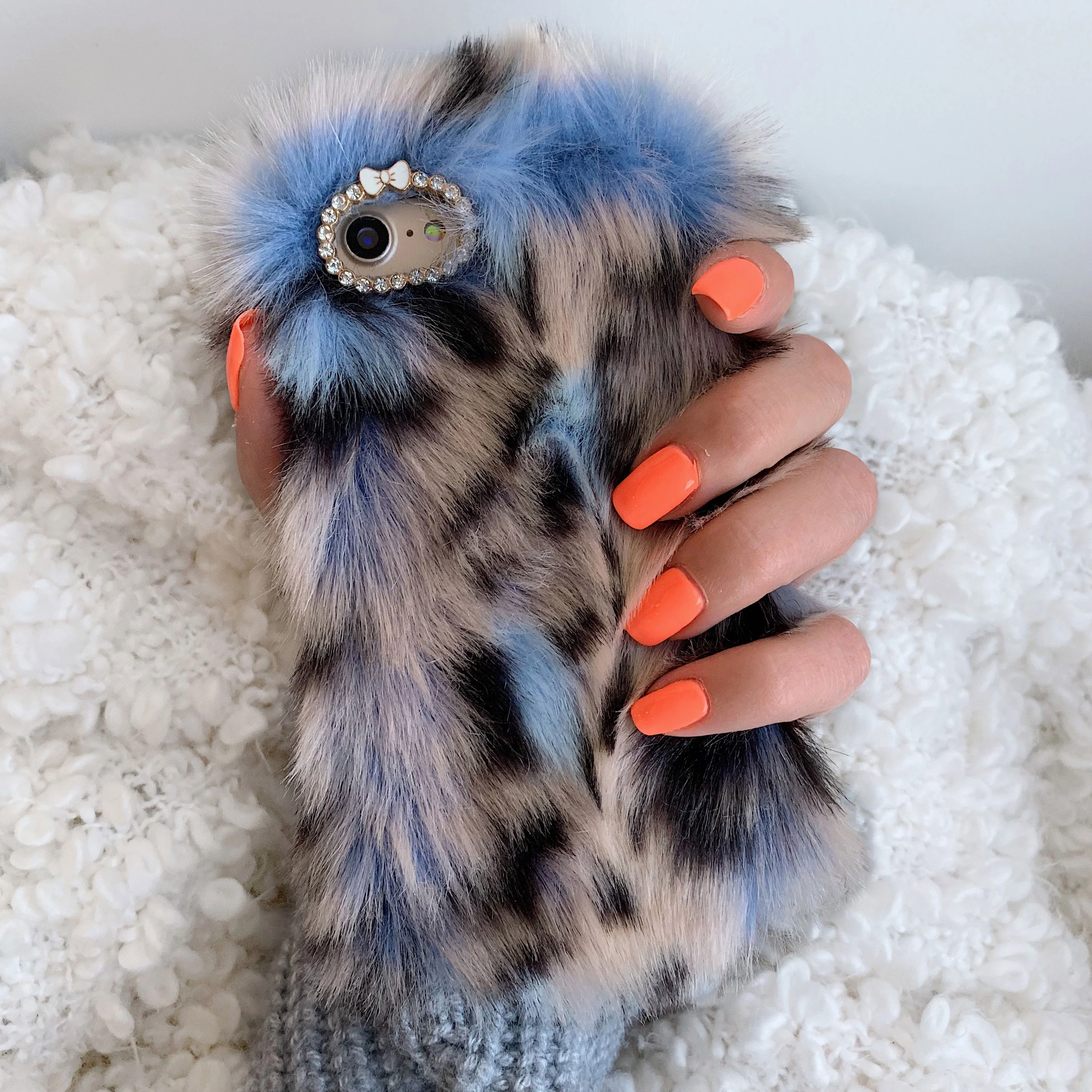 Blue Leopard Faux Fur iPhone Case - Image 20