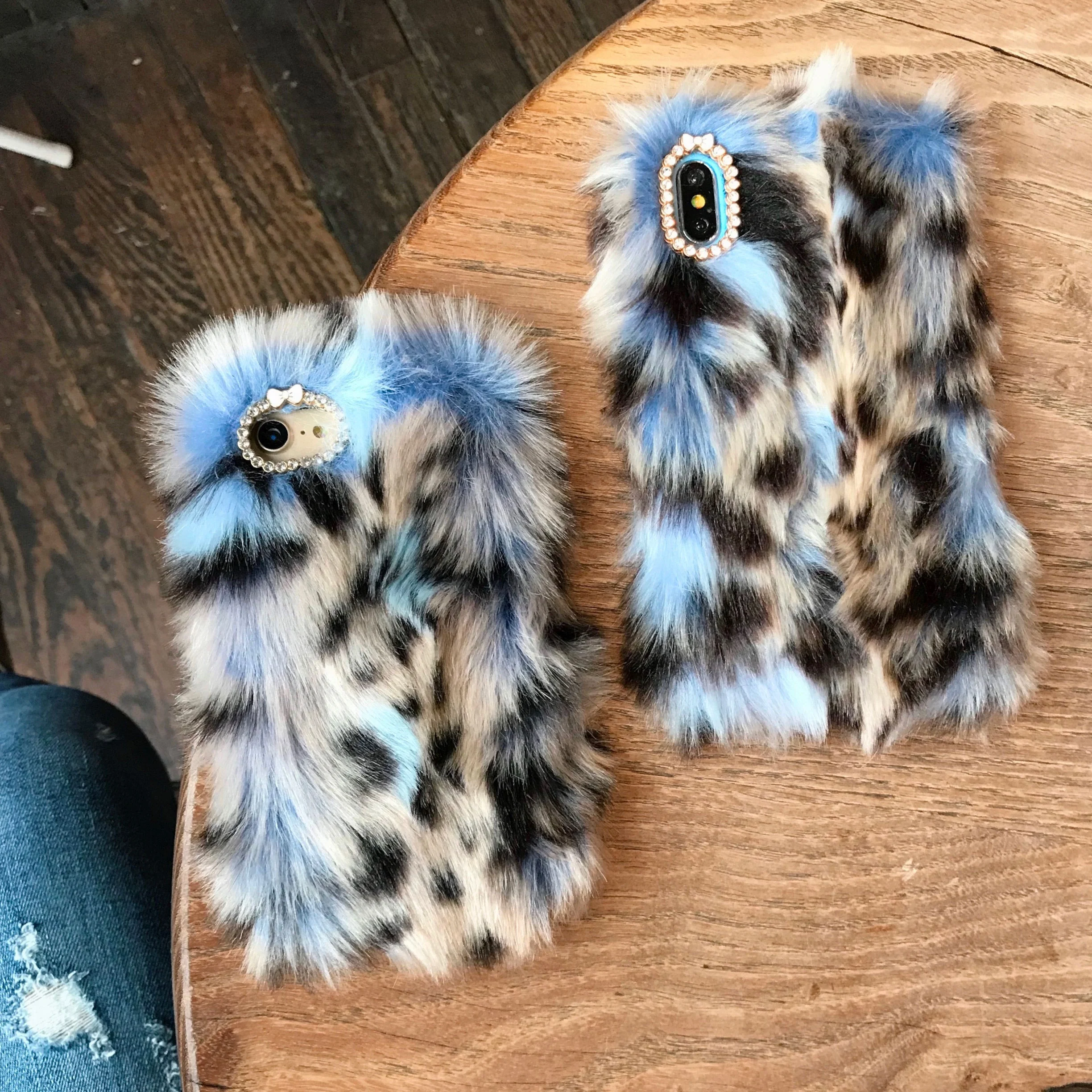 Blue Leopard Faux Fur iPhone Case - Image 24