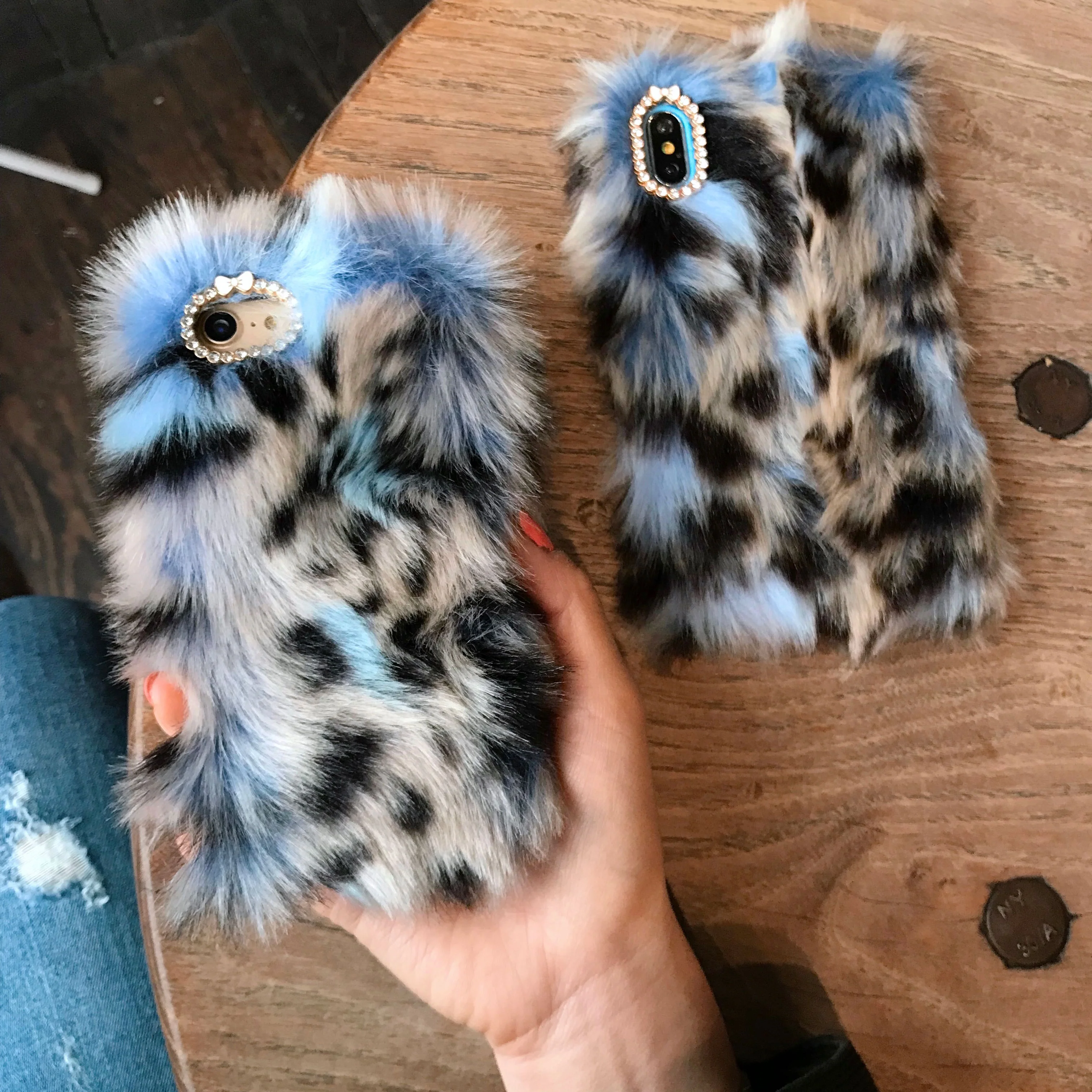 Blue Leopard Faux Fur iPhone Case - Image 31