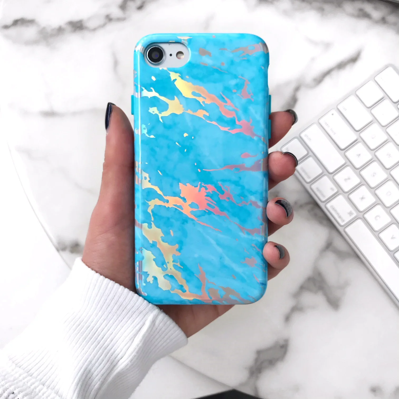 Blue Marble Holo Chrome iPhone Case - Image 8
