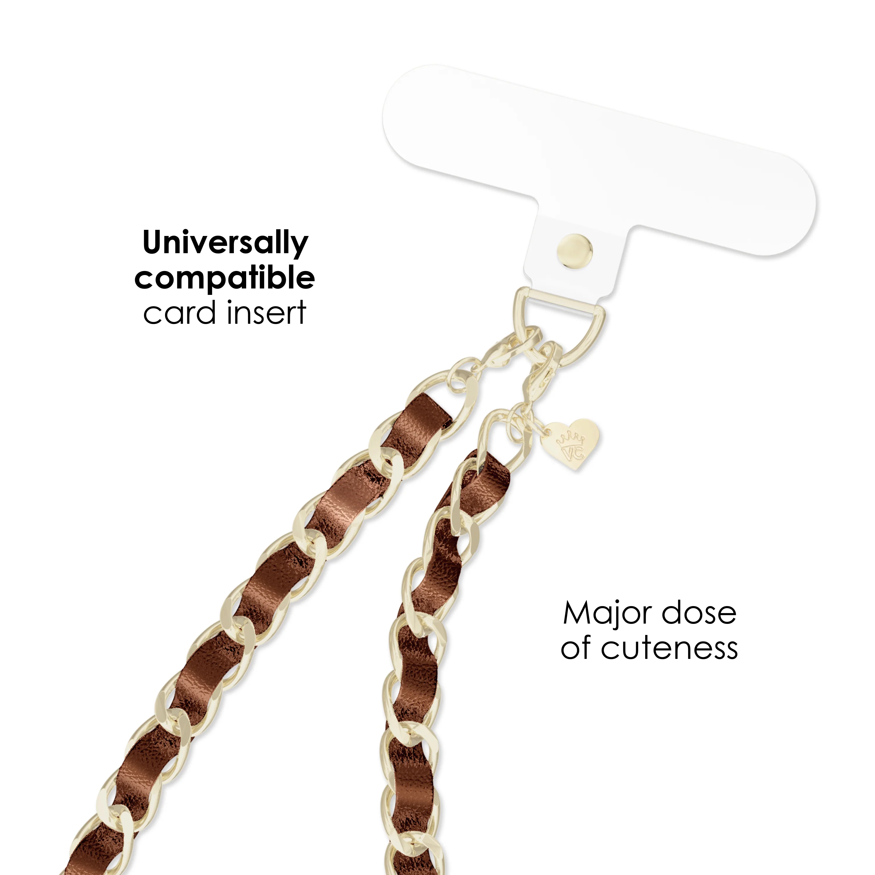 Brown Metallic Leather Chain Phone Charm - Image 3