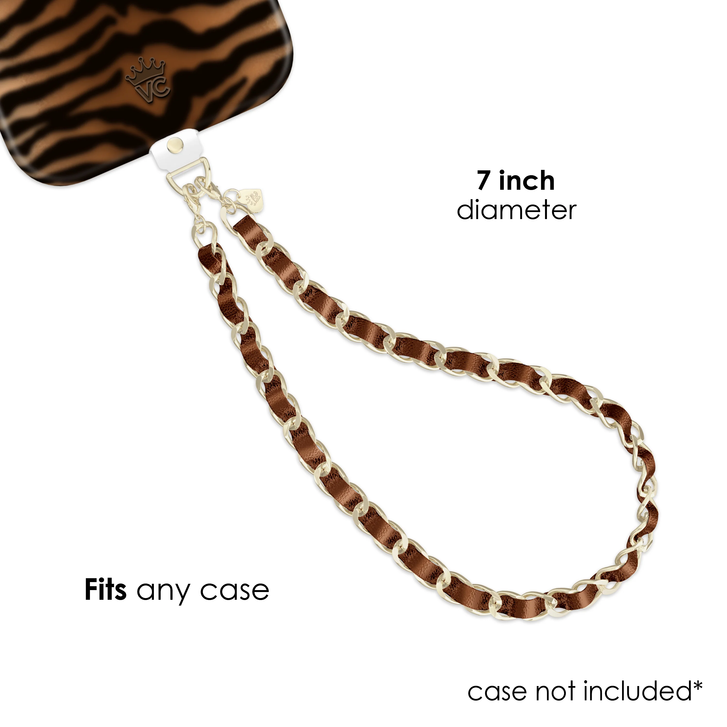 Brown Metallic Leather Chain Phone Charm - Image 4