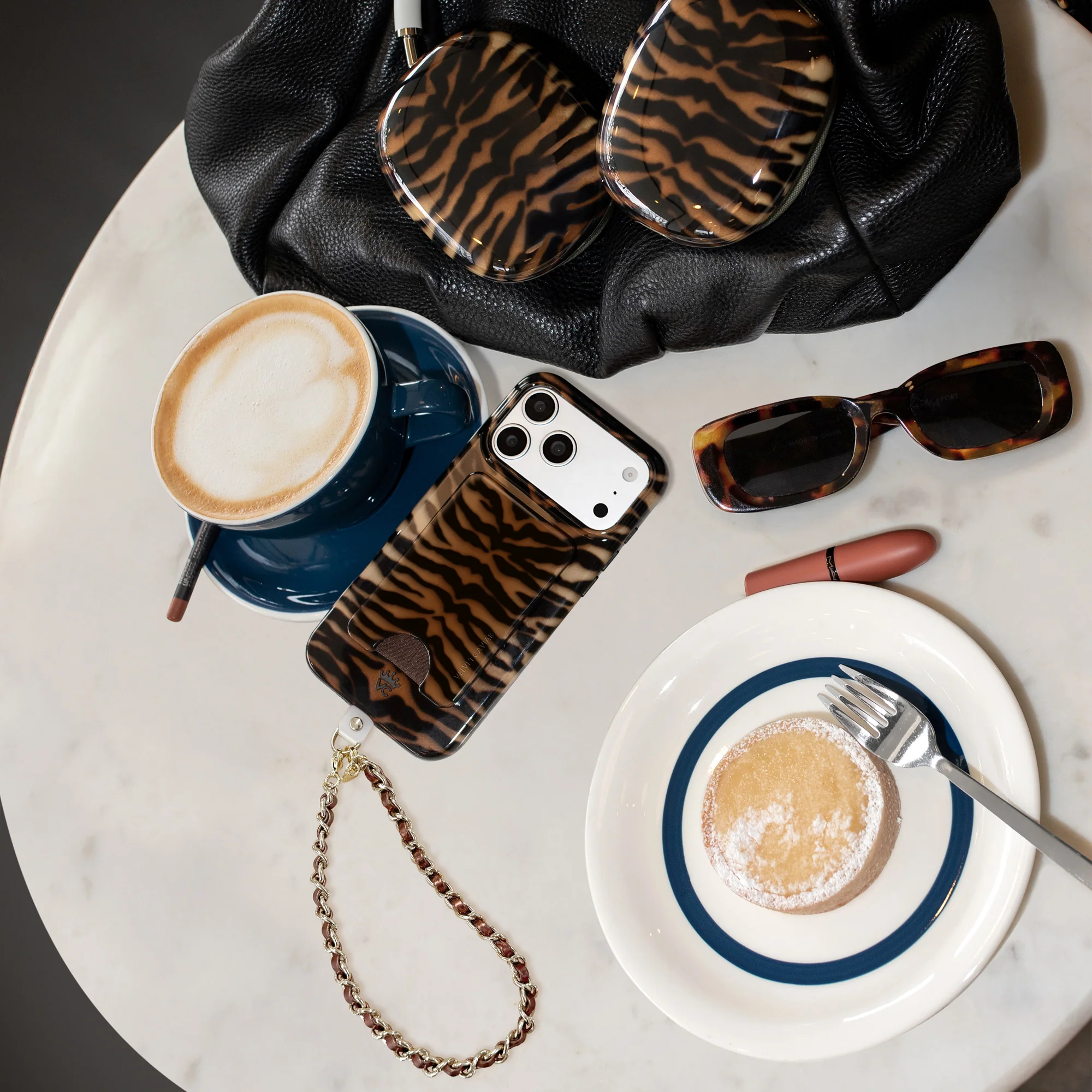 Brown Metallic Leather Chain Phone Charm - Image 5