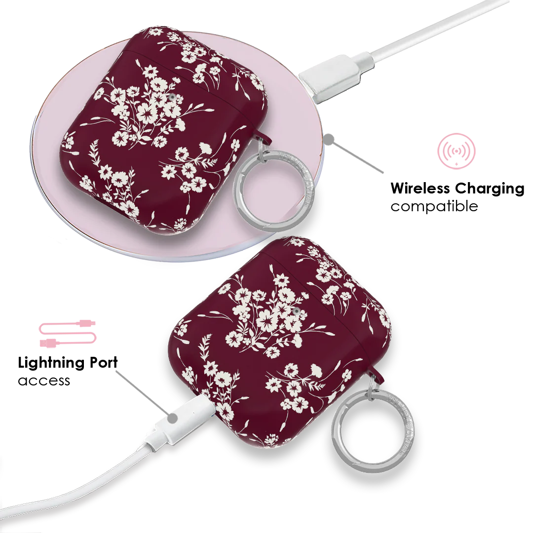 French Burgundy Floral AirPod Case - Image 4