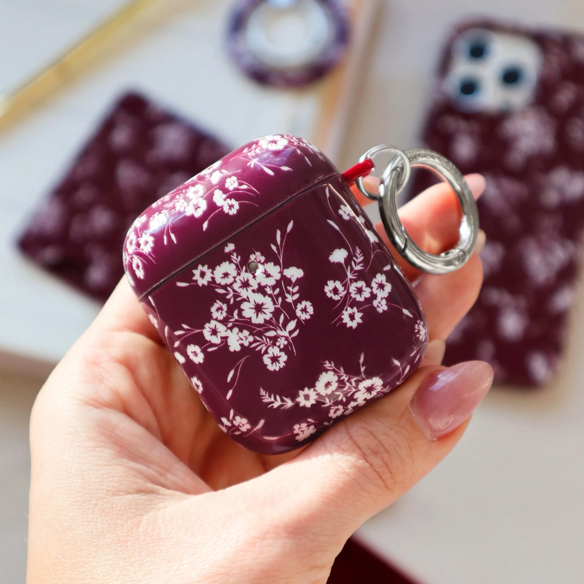 French Burgundy Floral AirPod Case - Image 7