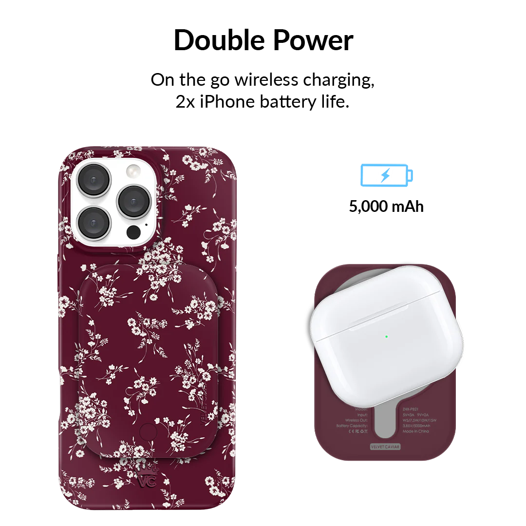 French Burgundy Floral MagSafe Battery Power Pack - Image 3