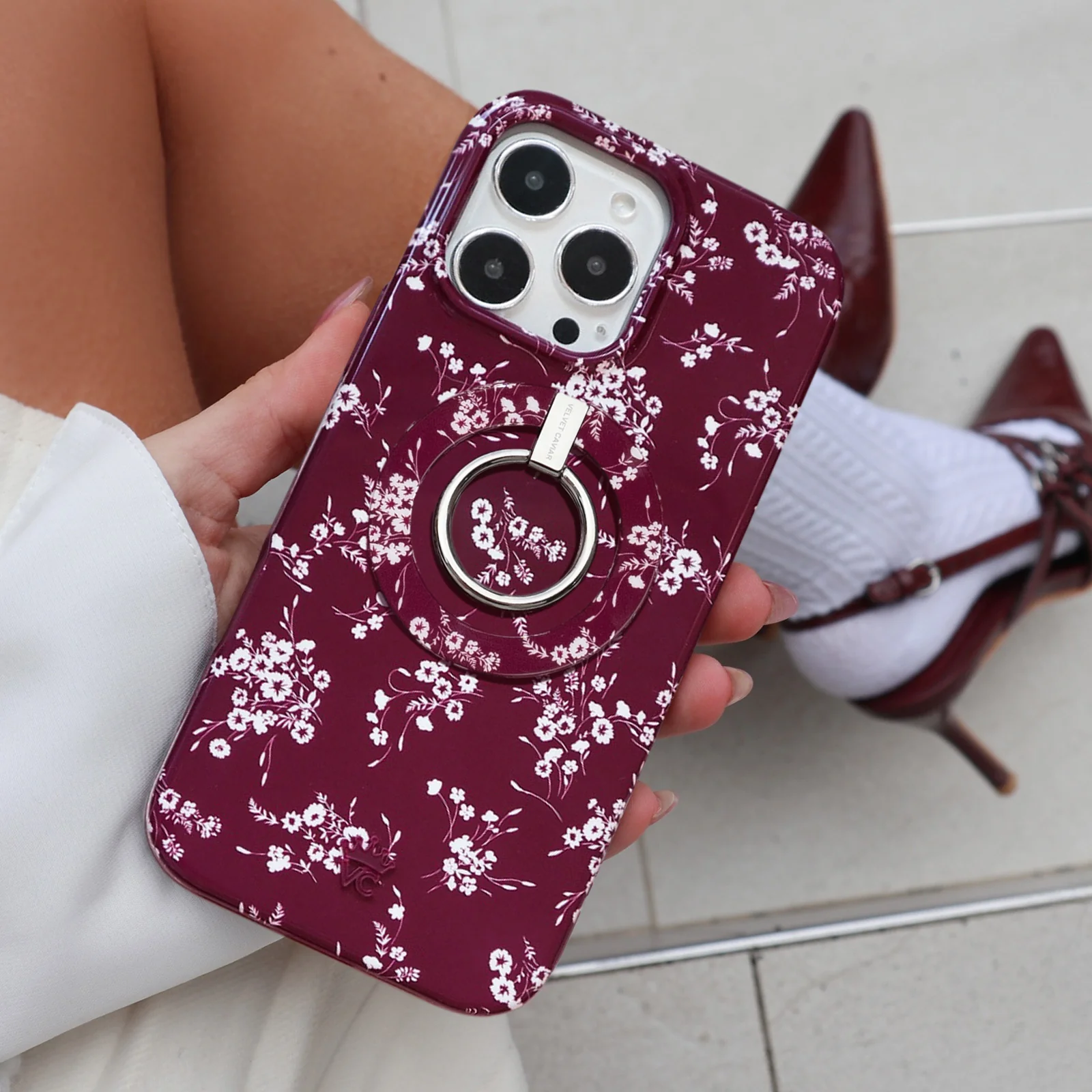 French Burgundy Floral MagSafe Grip Ring - Image 2