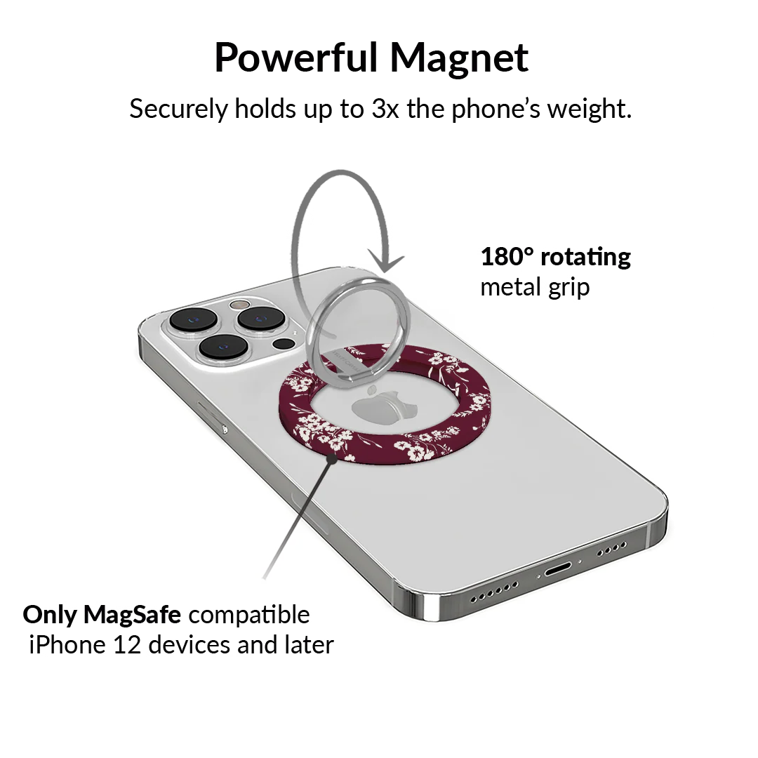 French Burgundy Floral MagSafe Grip Ring - Image 3