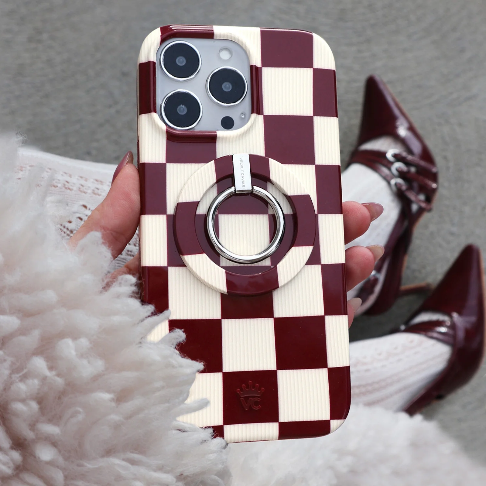 Burgundy Vibe Checker MagSafe Grip Ring - Image 2