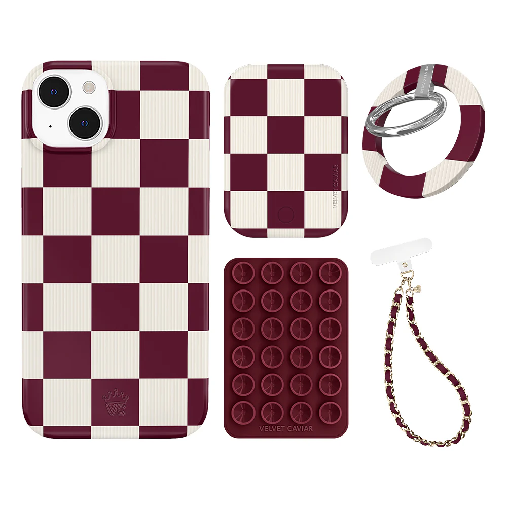 Burgundy Vibe Checkered iPhone Bundle Set - Grip - Image 13