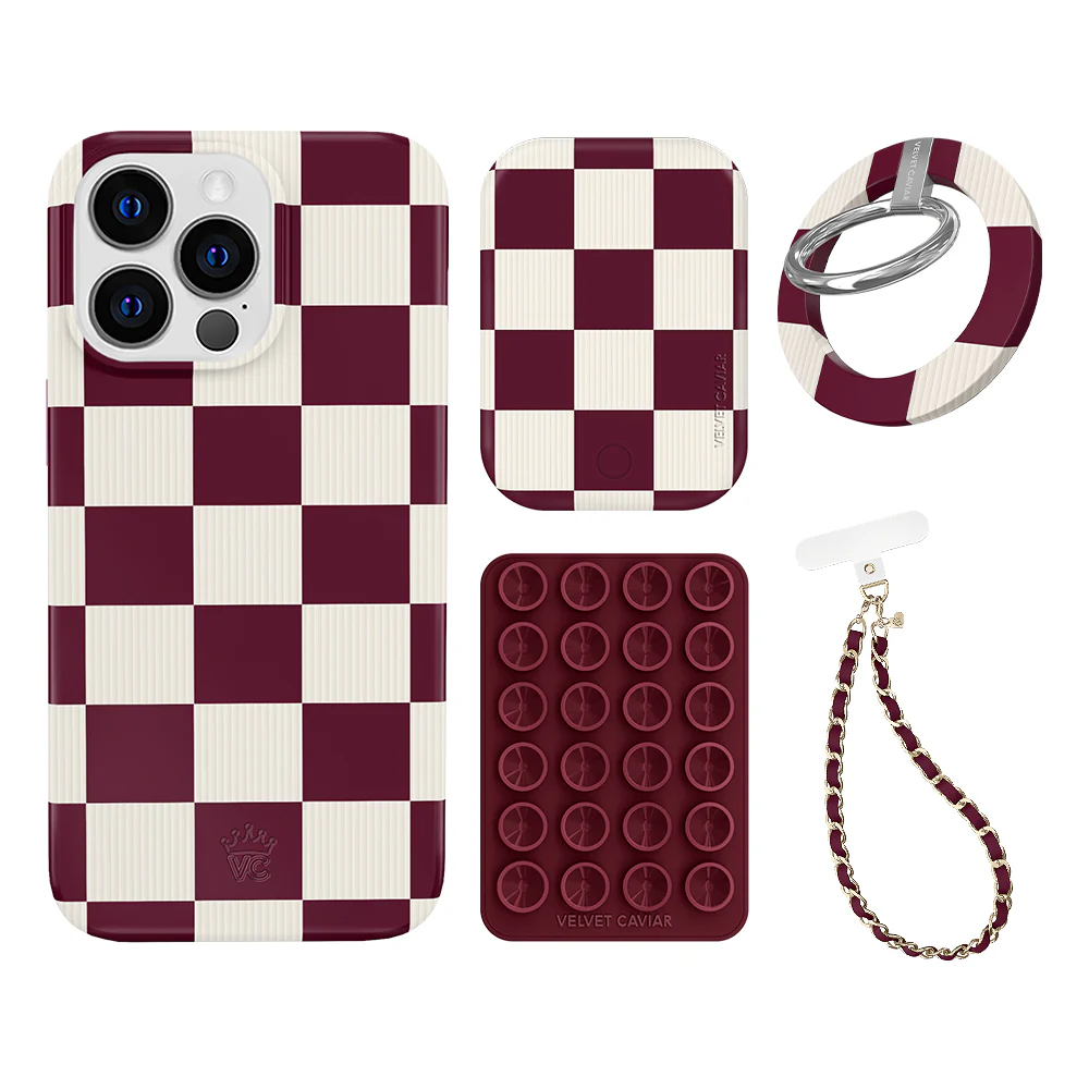 Burgundy Vibe Checkered iPhone Bundle Set - Grip - Image 14