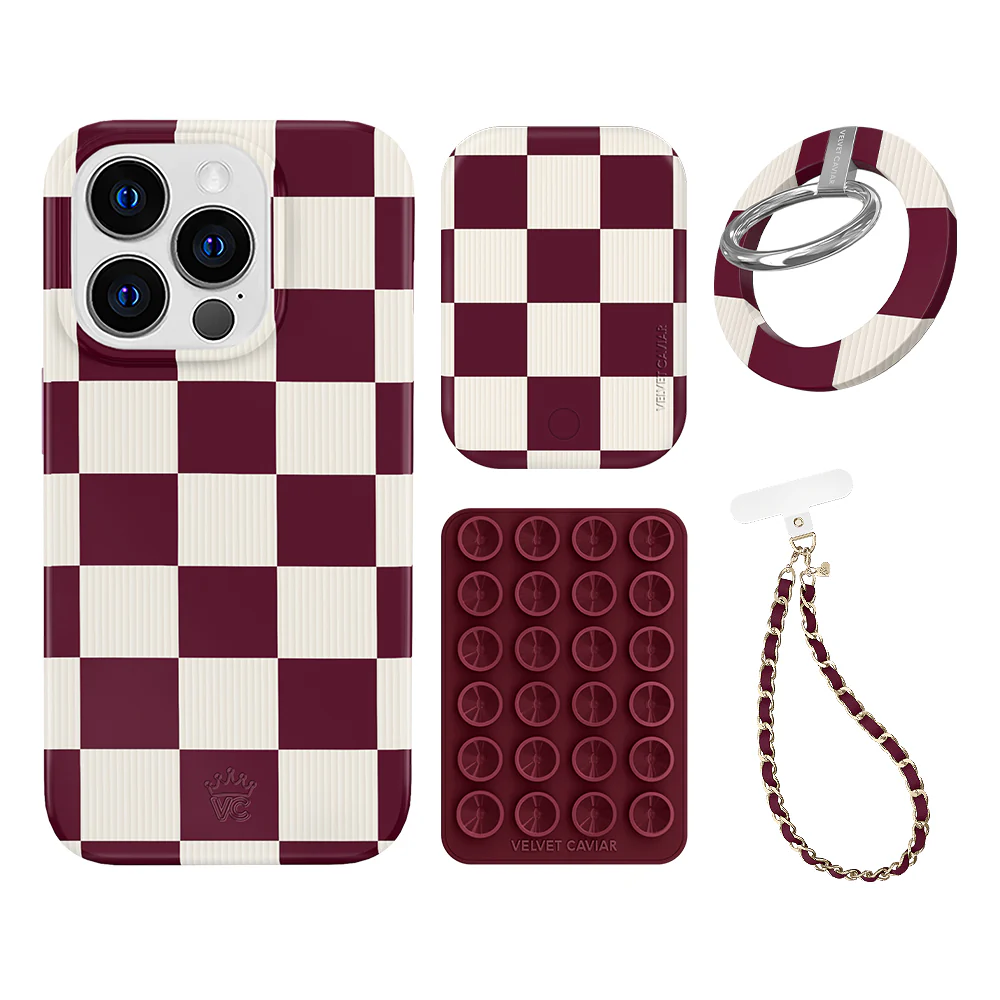 Burgundy Vibe Checkered iPhone Bundle Set - Grip - Image 15