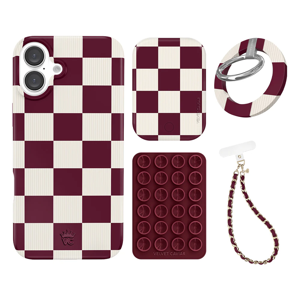 Burgundy Vibe Checkered iPhone Bundle Set - Grip - Image 2