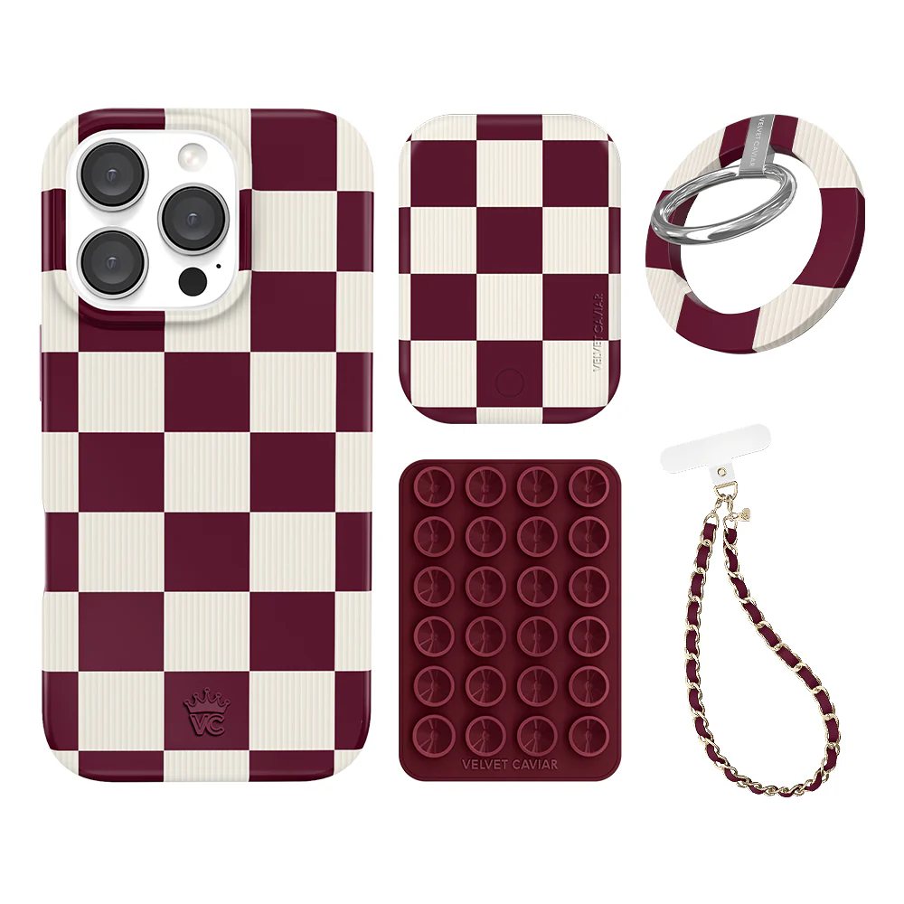 Burgundy Vibe Checkered iPhone Bundle Set - Grip - Image 3