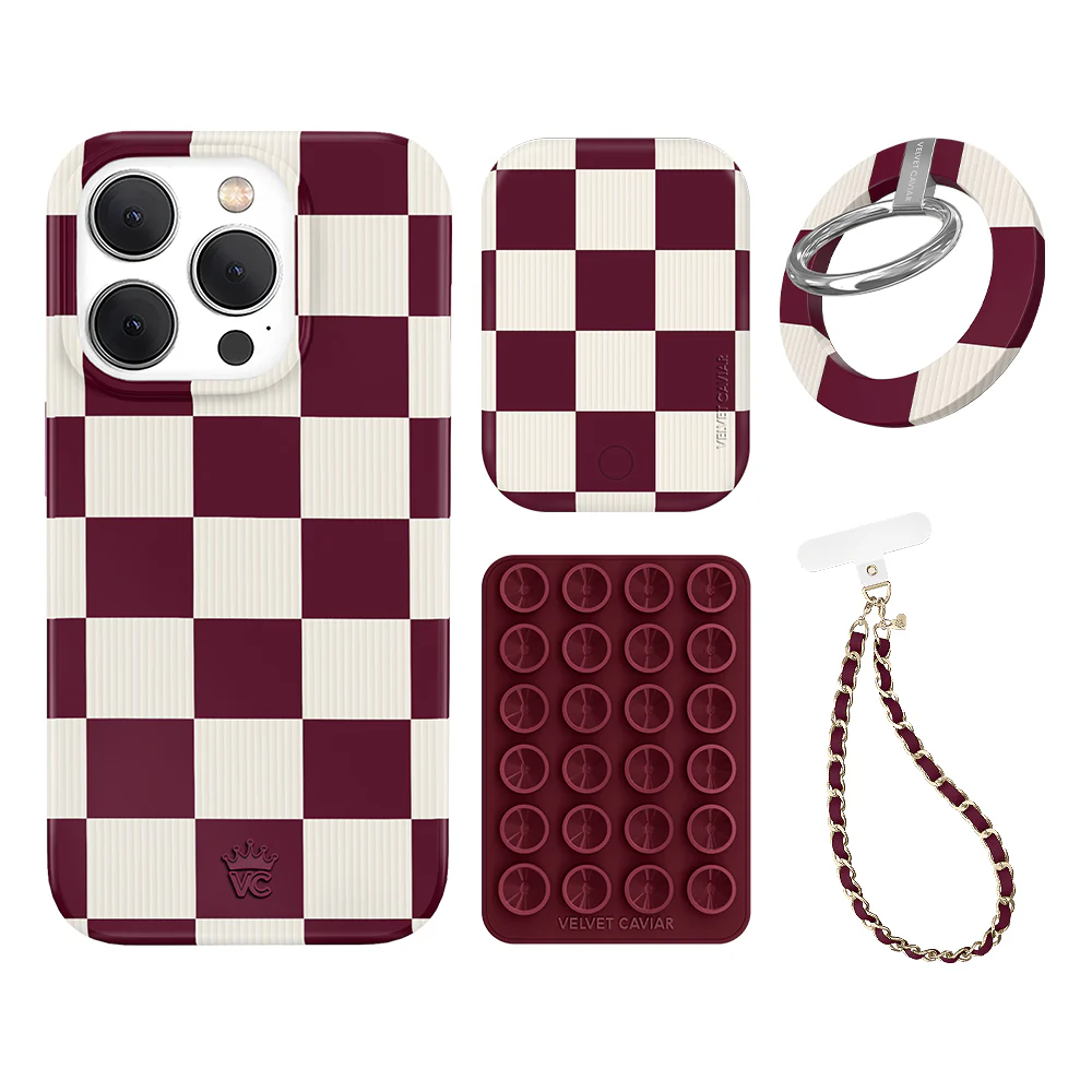 Burgundy Vibe Checkered iPhone Bundle Set - Grip - Image 7
