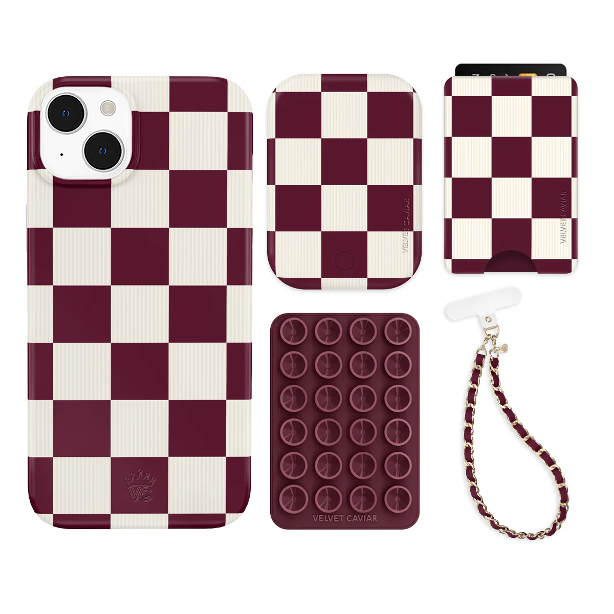 Burgundy Vibe Checkered iPhone Bundle Set - Wallet - Image 10
