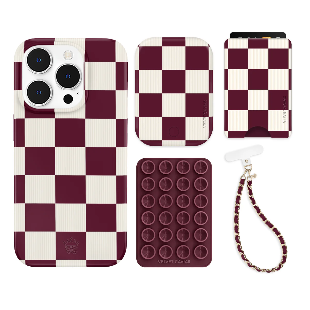 Burgundy Vibe Checkered iPhone Bundle Set - Wallet - Image 11