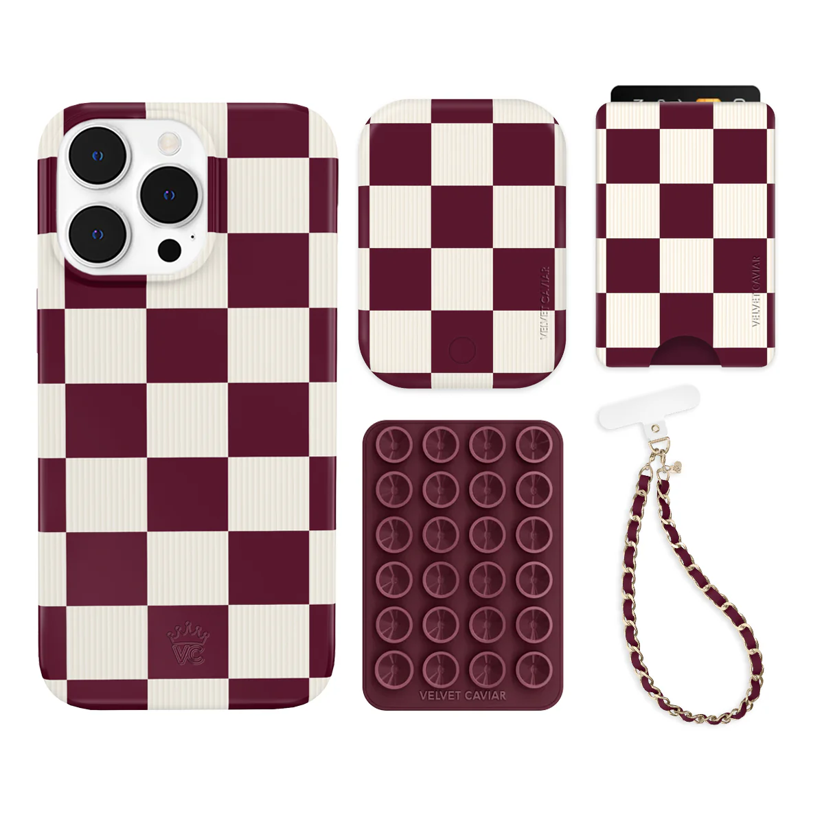 Burgundy Vibe Checkered iPhone Bundle Set - Wallet - Image 12