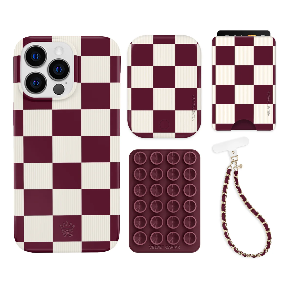 Burgundy Vibe Checkered iPhone Bundle Set - Wallet - Image 14