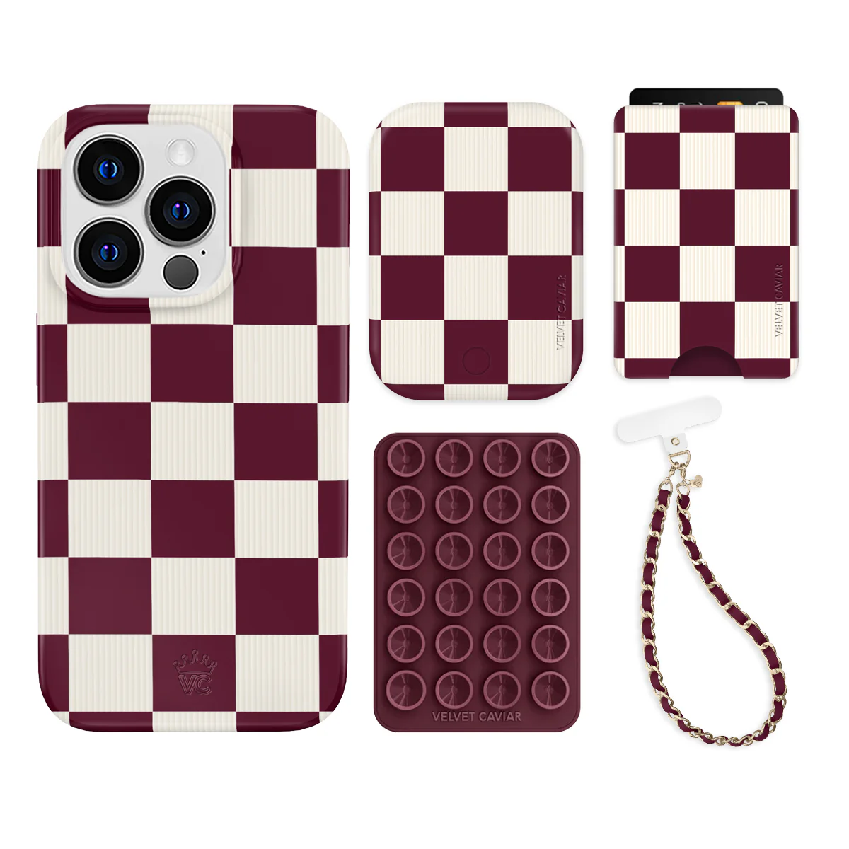 Burgundy Vibe Checkered iPhone Bundle Set - Wallet - Image 15
