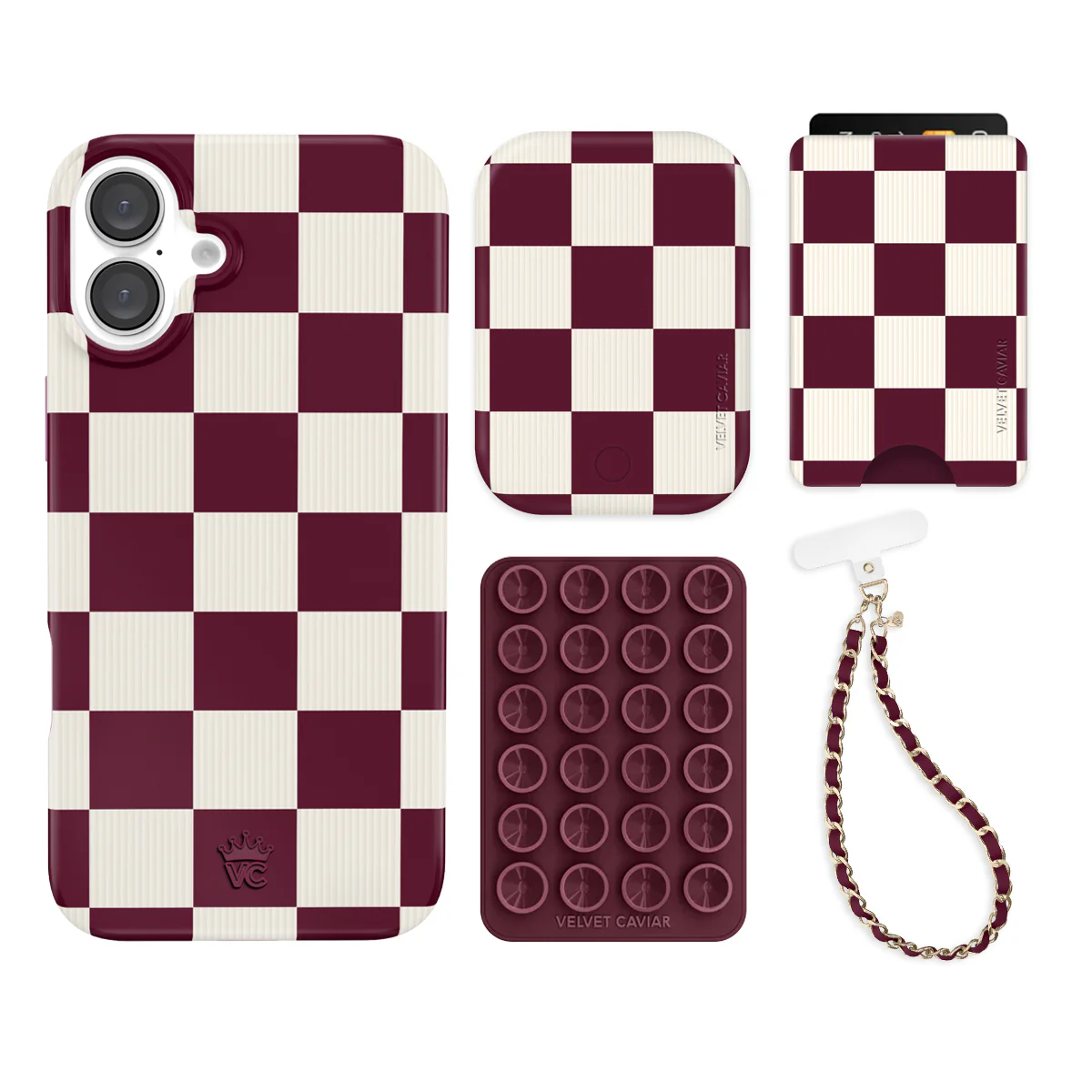 Burgundy Vibe Checkered iPhone Bundle Set - Wallet - Image 2