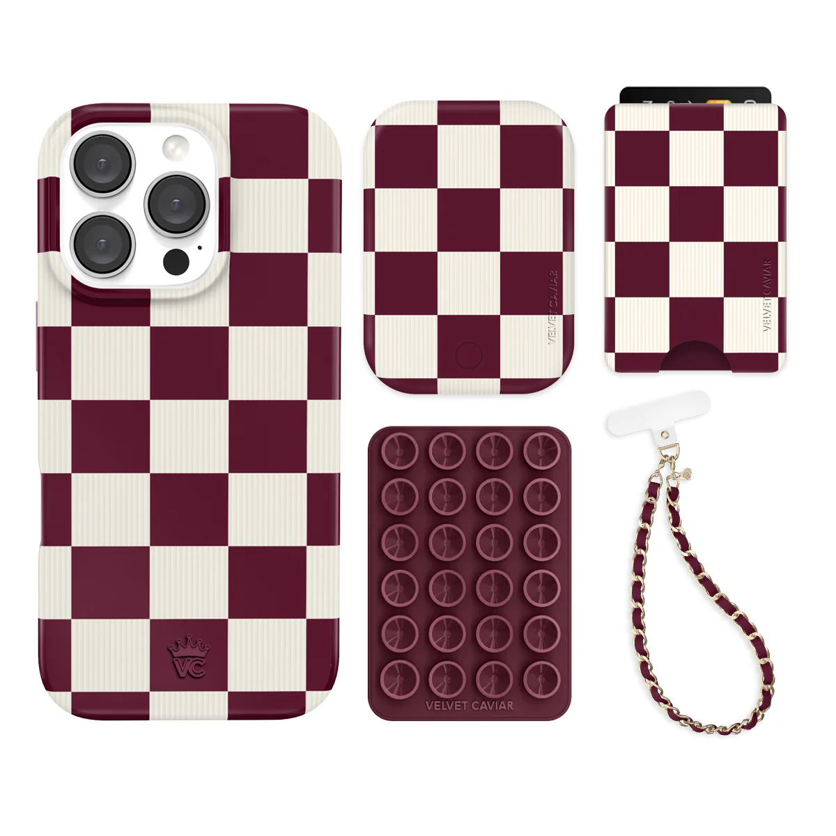 Burgundy Vibe Checkered iPhone Bundle Set - Wallet - Image 3