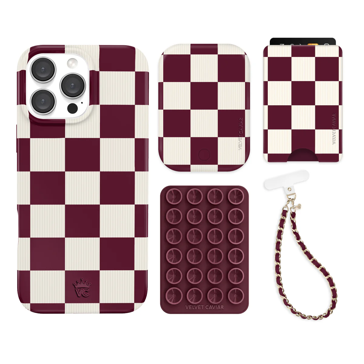 Burgundy Vibe Checkered iPhone Bundle Set - Wallet - Image 4