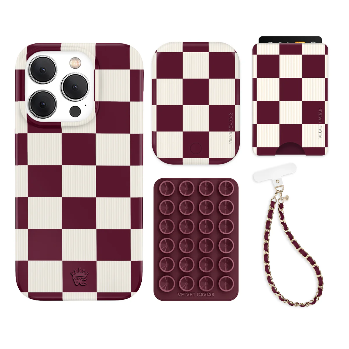 Burgundy Vibe Checkered iPhone Bundle Set - Wallet - Image 7