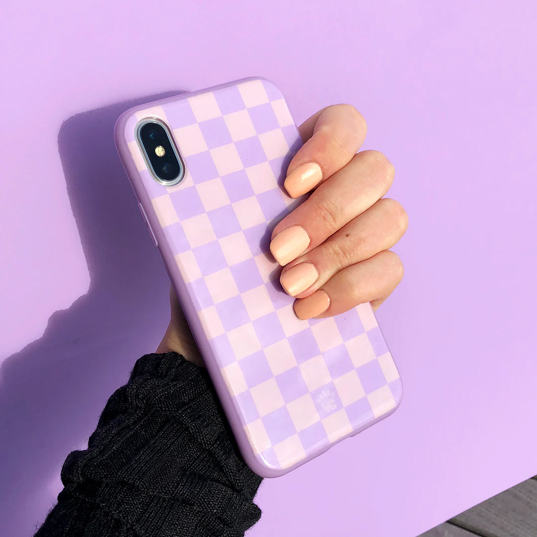 Checkered Lavender Nude iPhone Case - Image 9