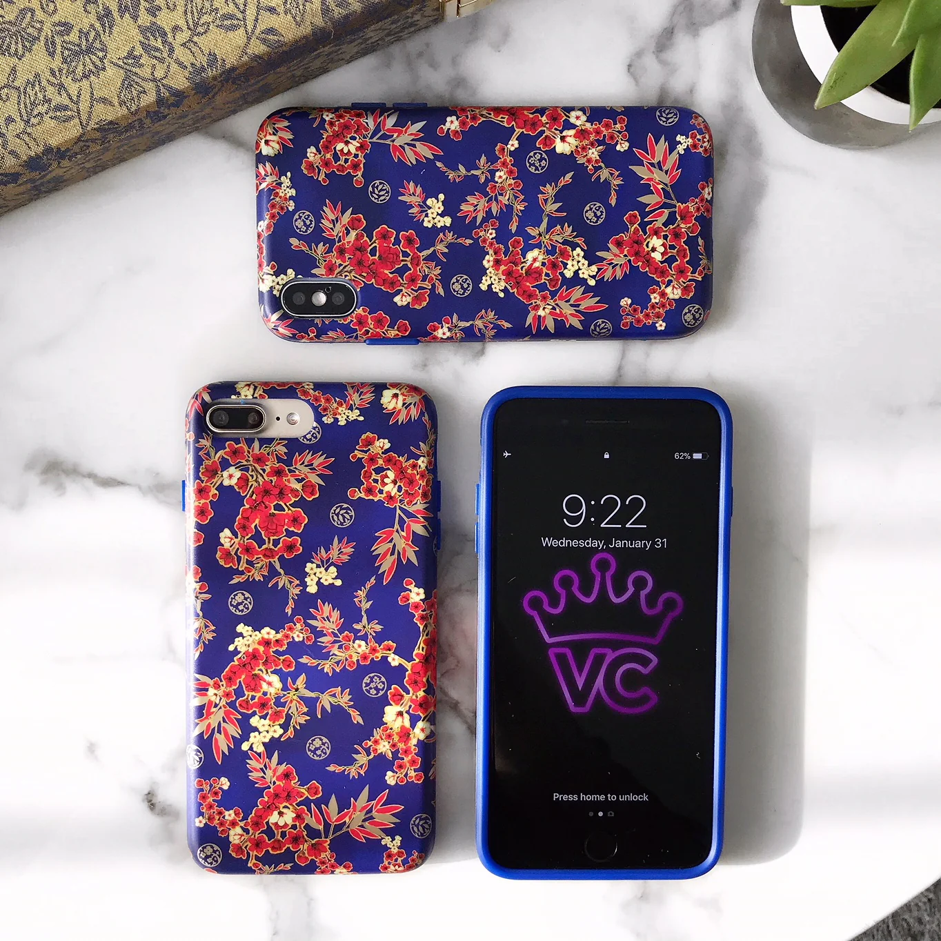 Cherry Blossom Floral Chrome iPhone Case - Image 32