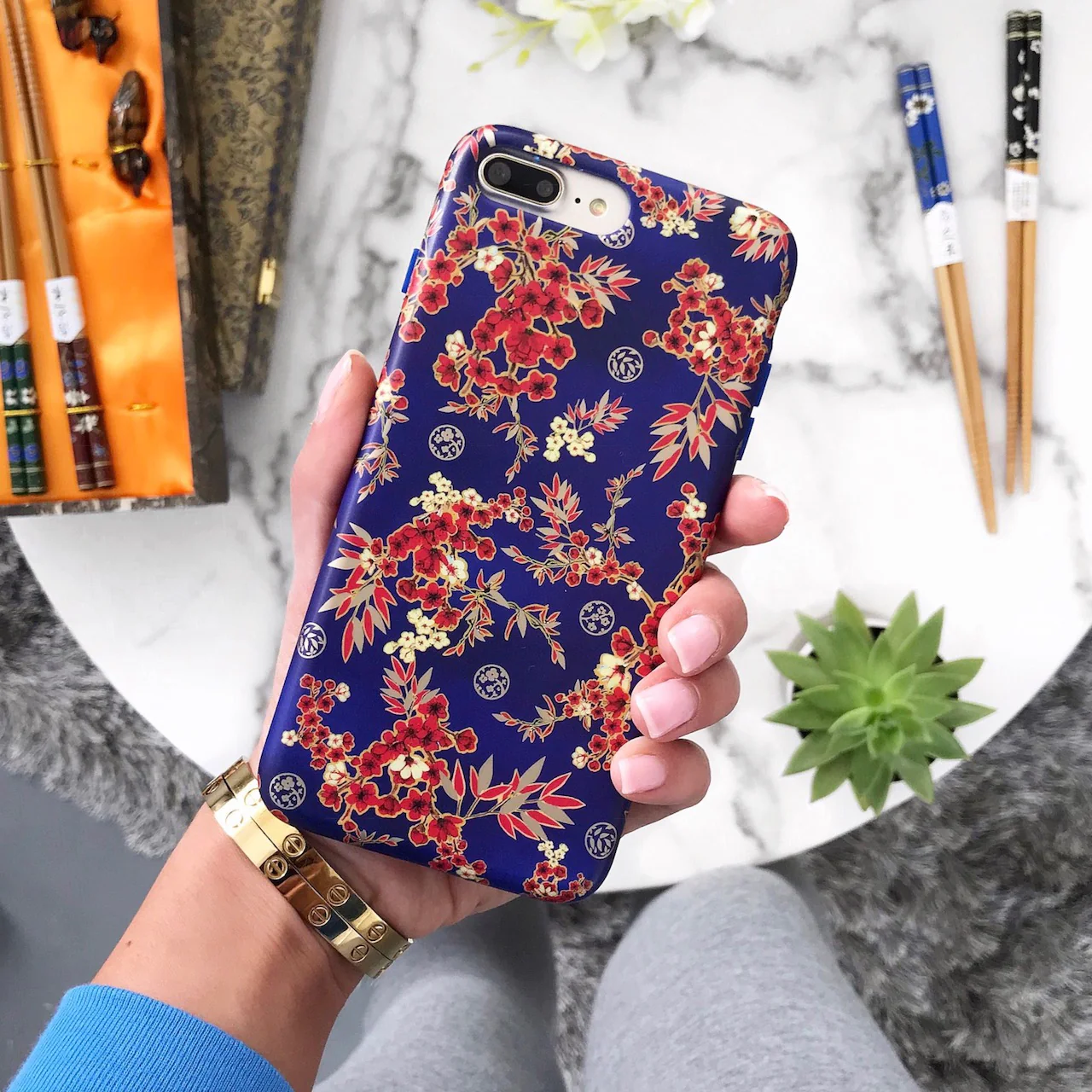 Cherry Blossom Floral Chrome iPhone Case - Image 49