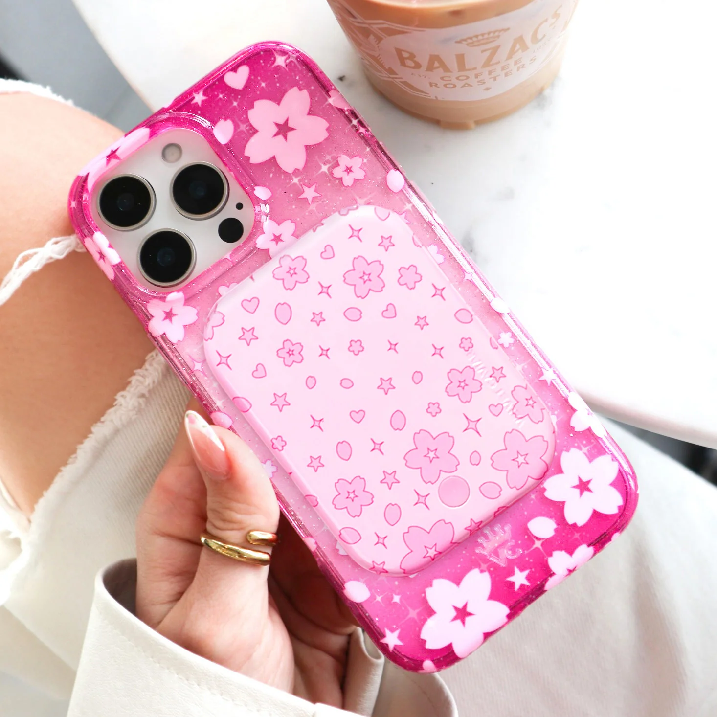 Pink Cherry Blossom MagSafe Battery Power Pack - Image 2