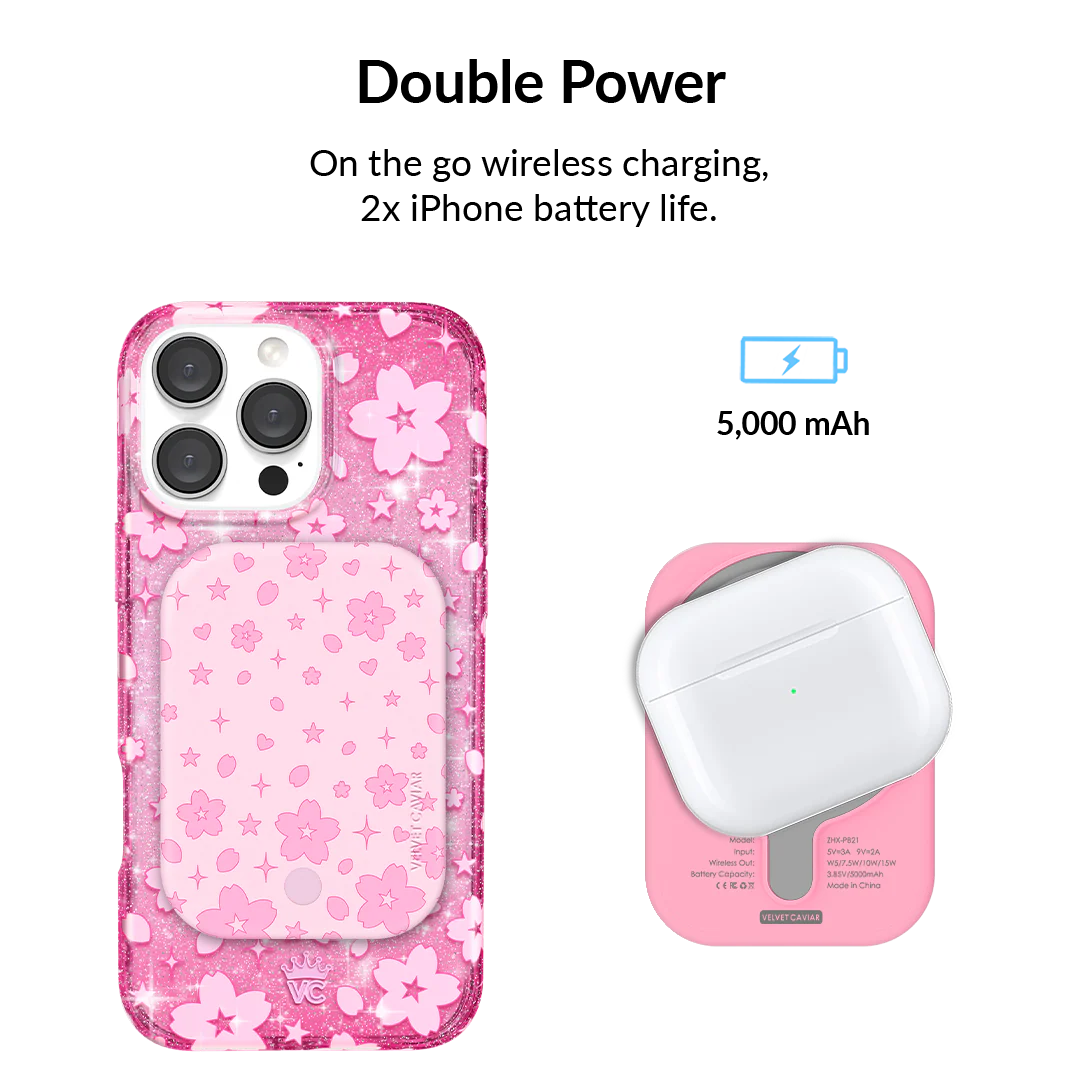 Pink Cherry Blossom MagSafe Battery Power Pack - Image 3