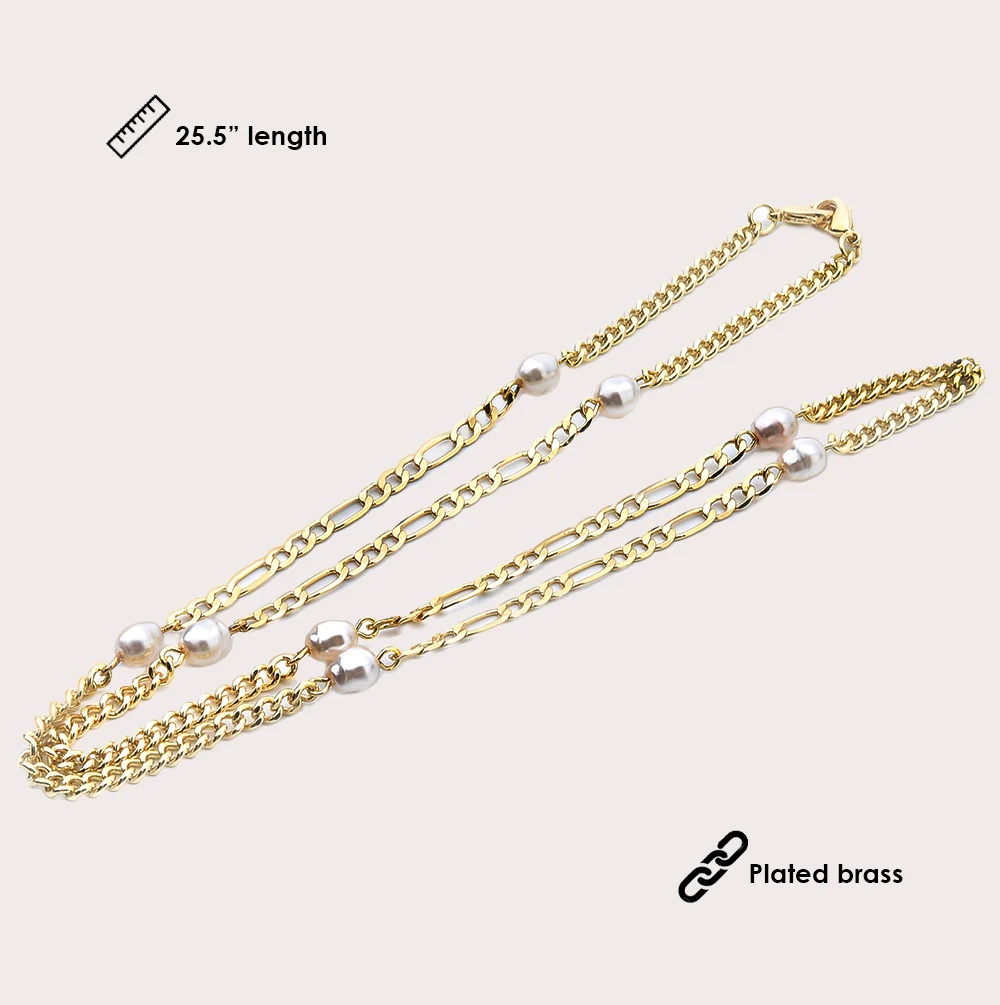 Mask Chain Necklace - 5mm Mixed Pearl in Gold - Image 5
