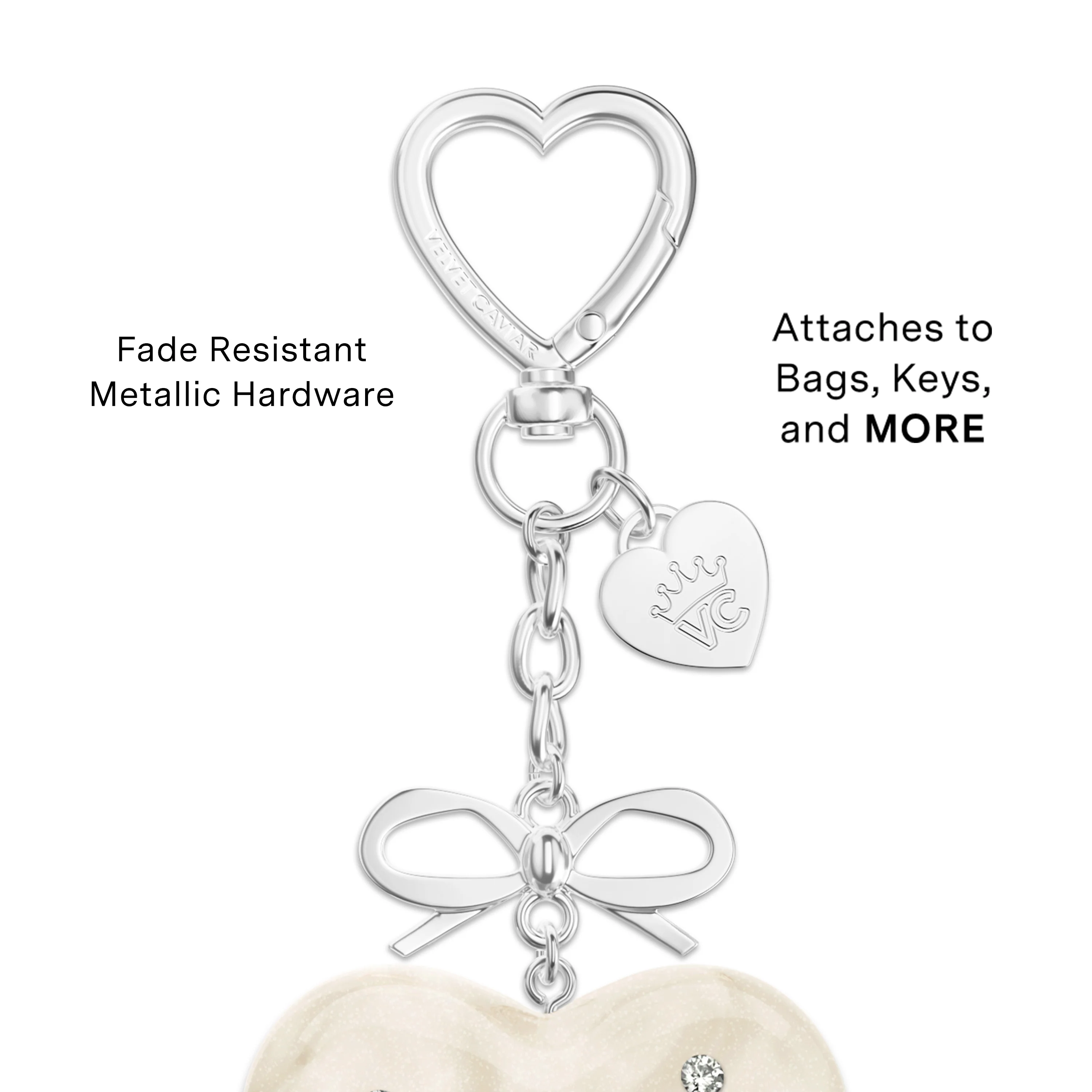Cream Crystal Heart Bag Charm - Image 3