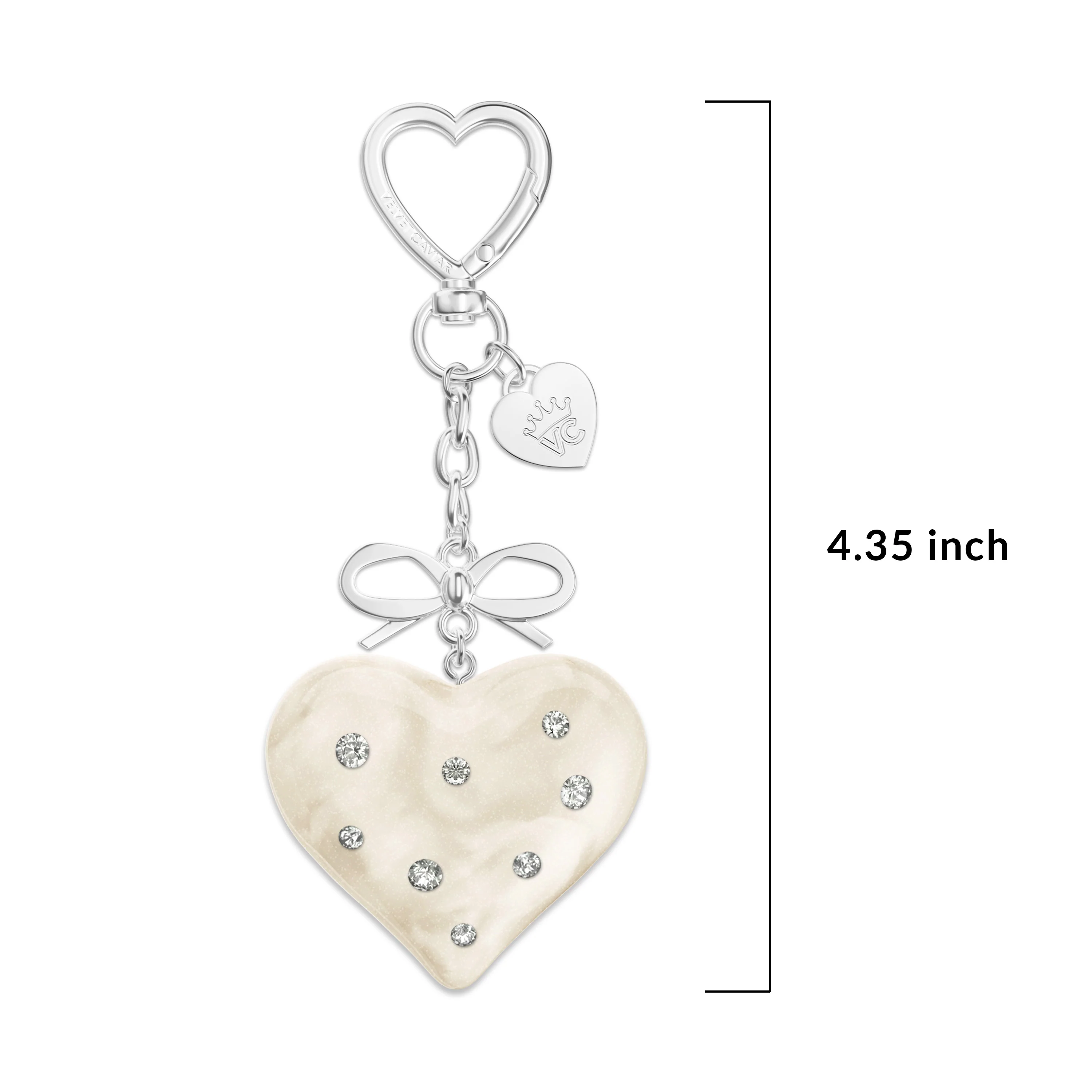 Cream Crystal Heart Bag Charm - Image 4