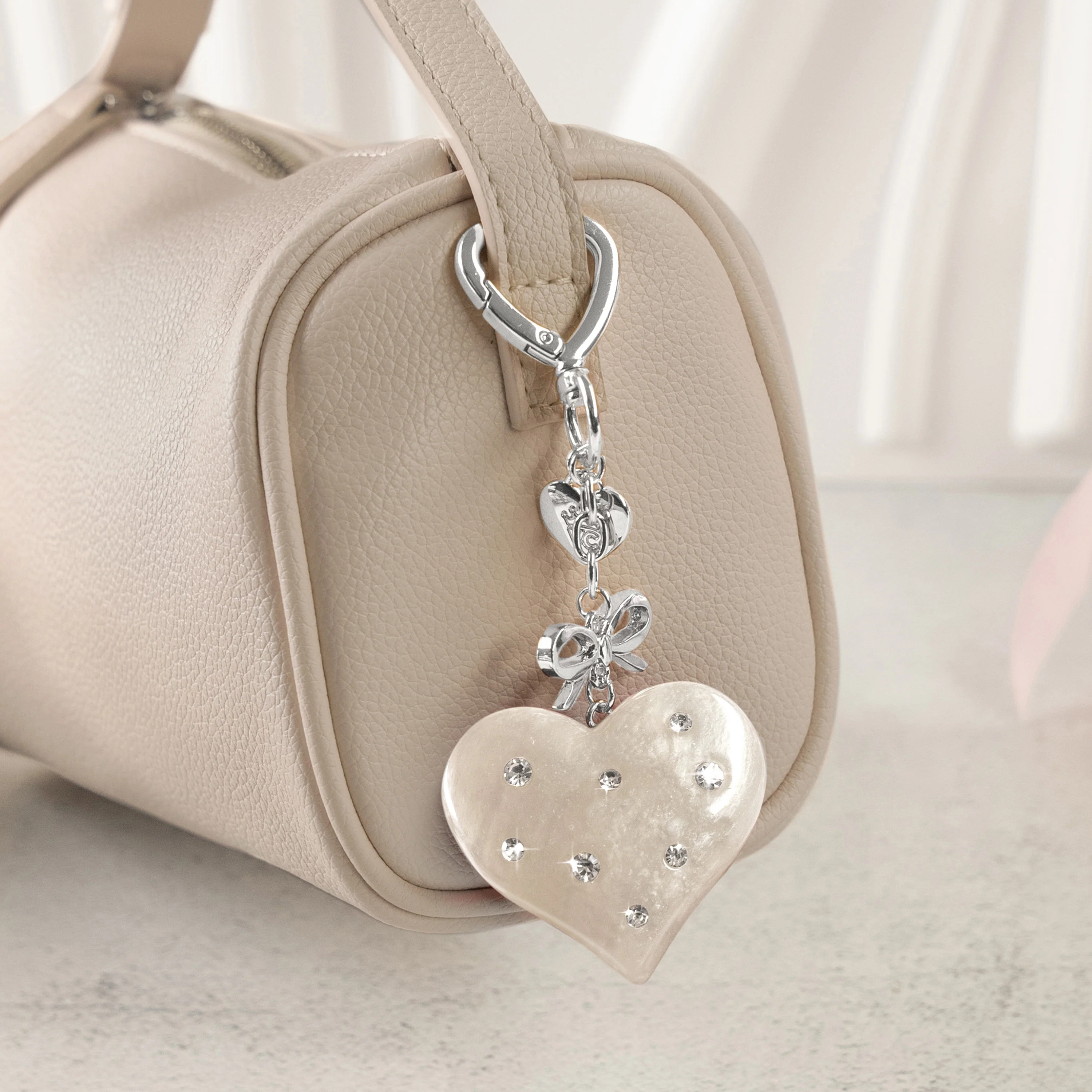 Cream Crystal Heart Bag Charm - Image 5