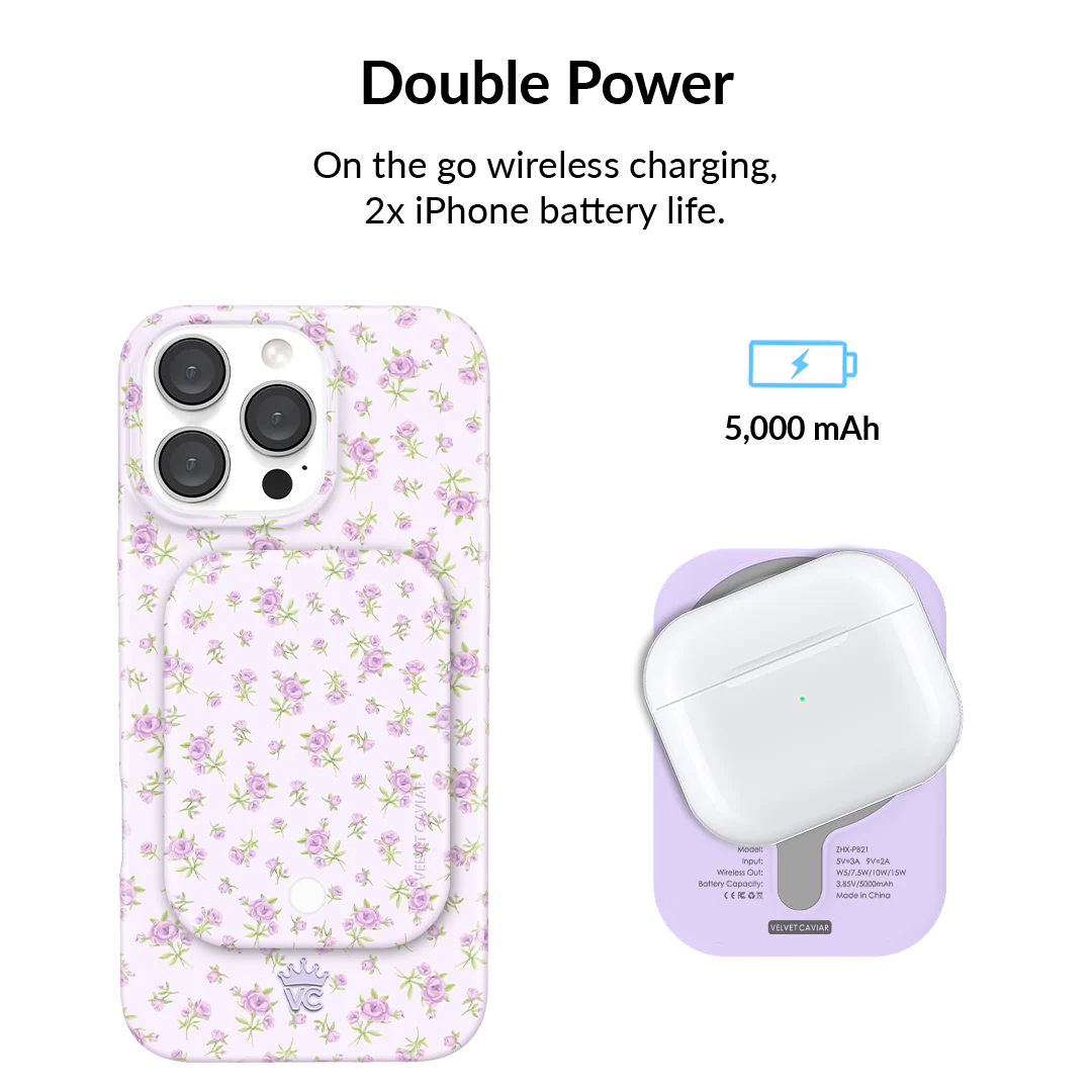 Dainty Lilac Floral MagSafe Battery Power Pack - Image 2