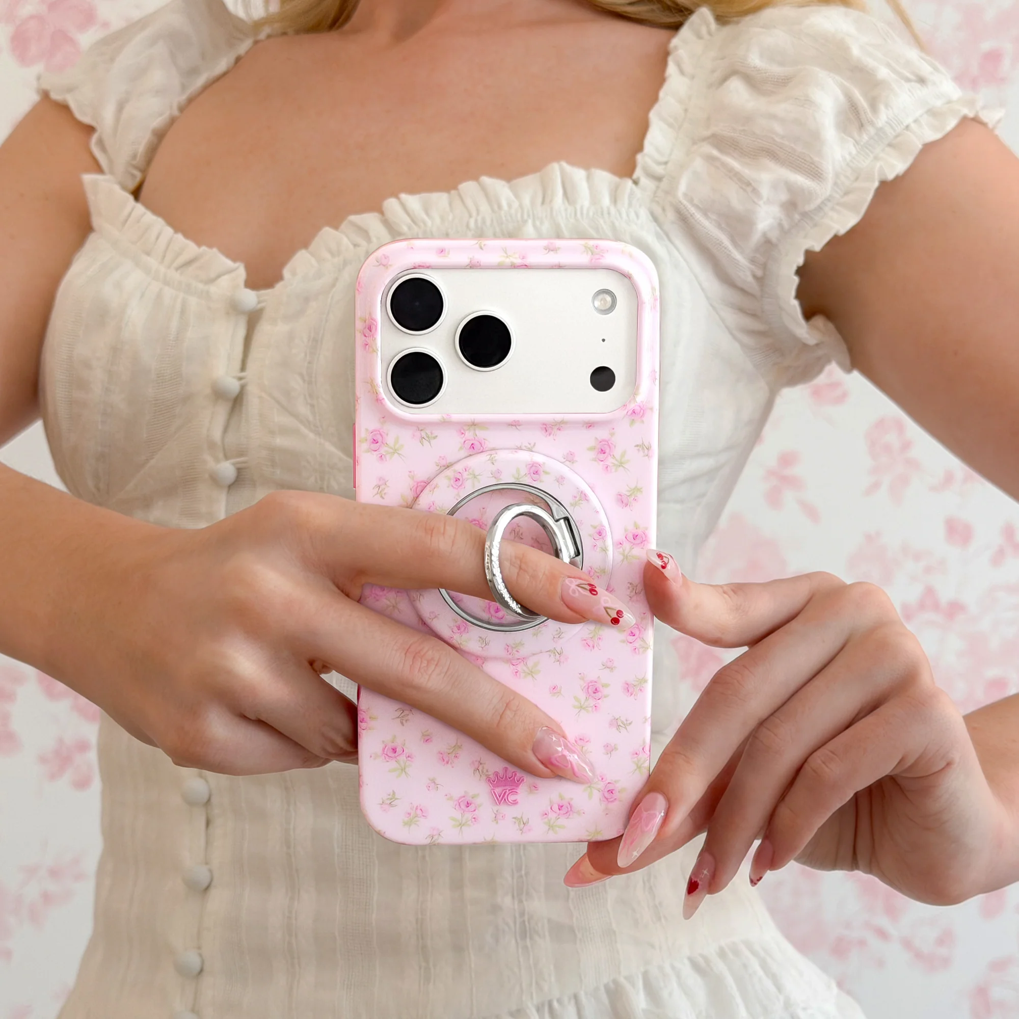 Dainty Pink Floral MagSafe Grip Ring - Image 2