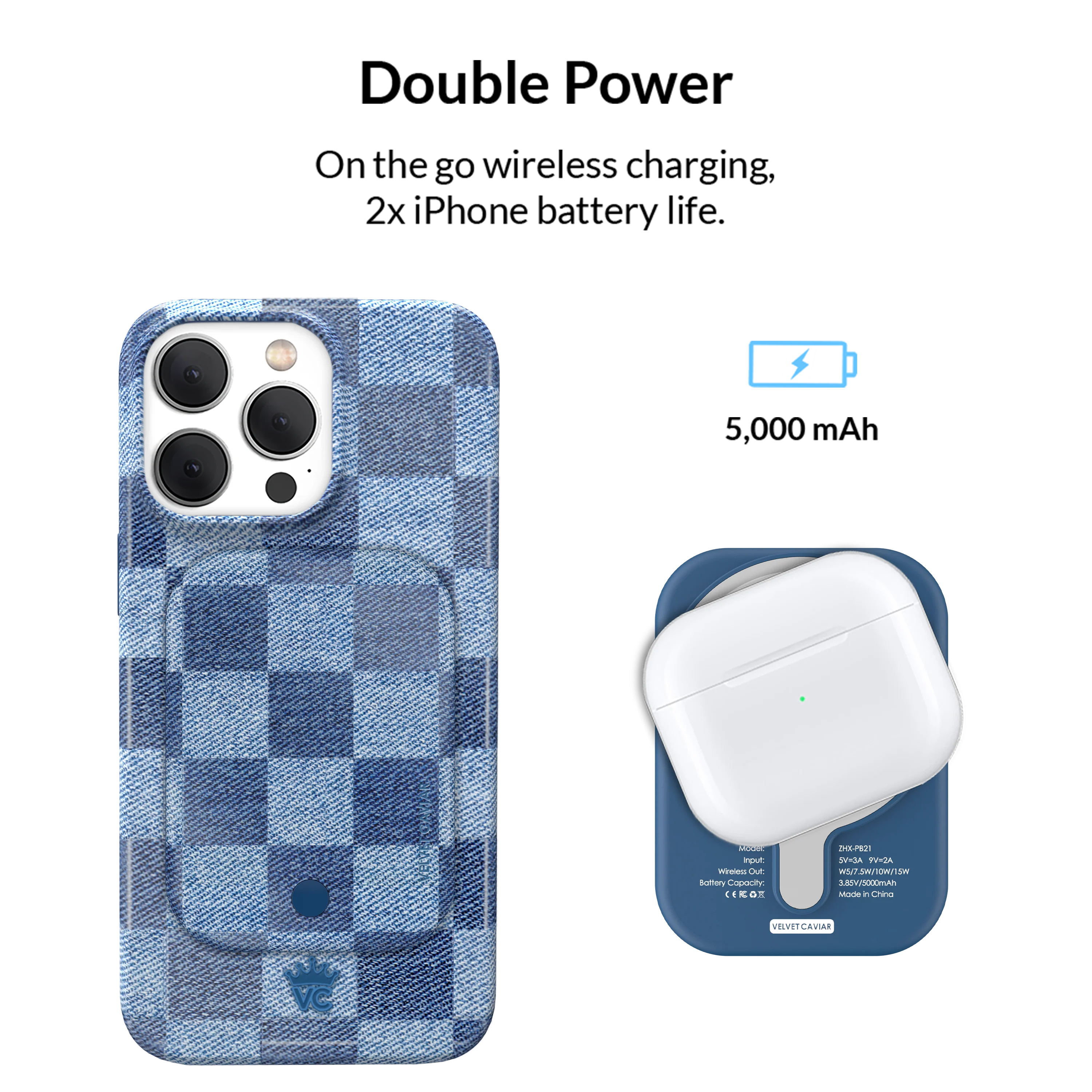 Denim Vibe Checkered MagSafe Battery Power Pack - Image 3