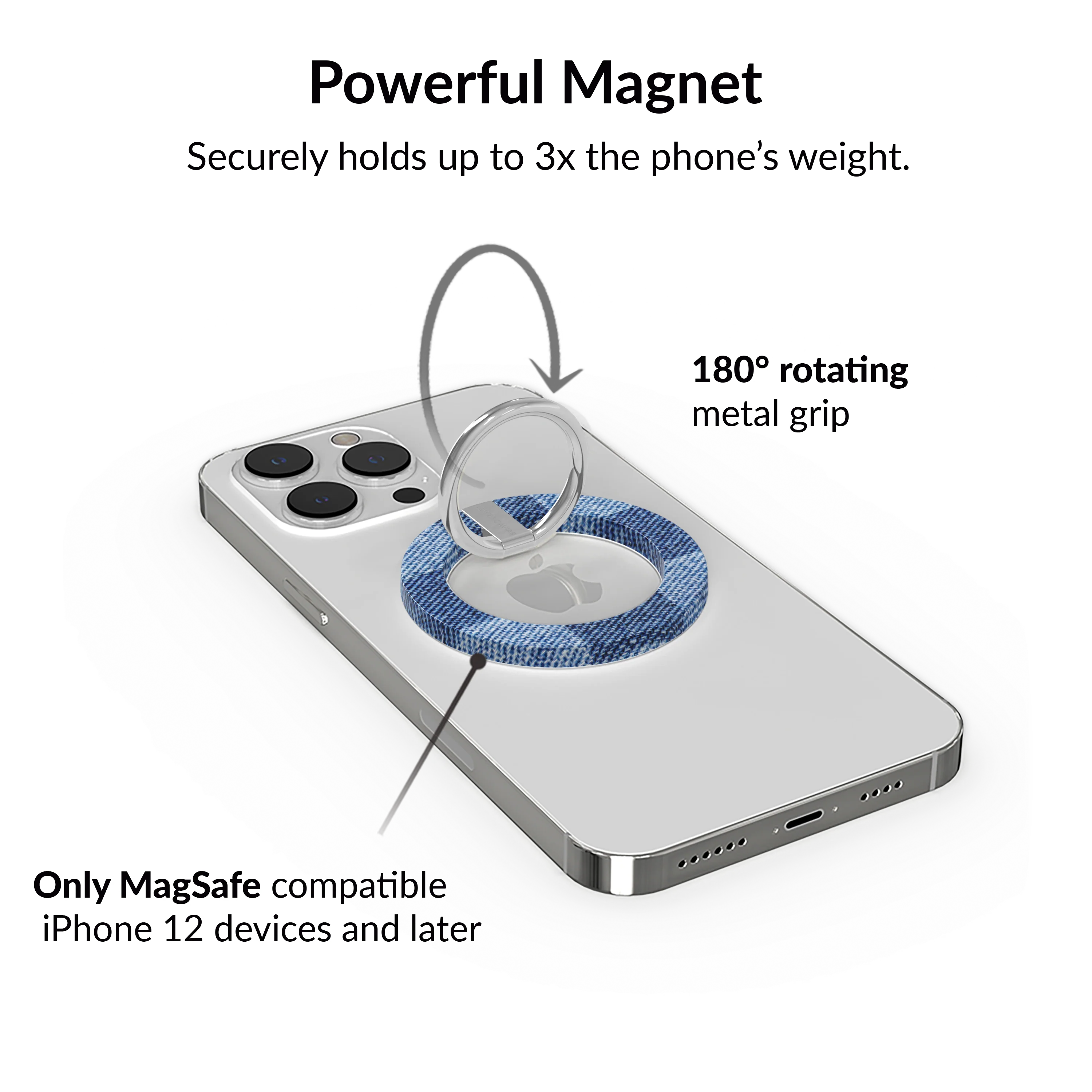 Denim Vibe Checkered MagSafe Grip Ring - Image 3